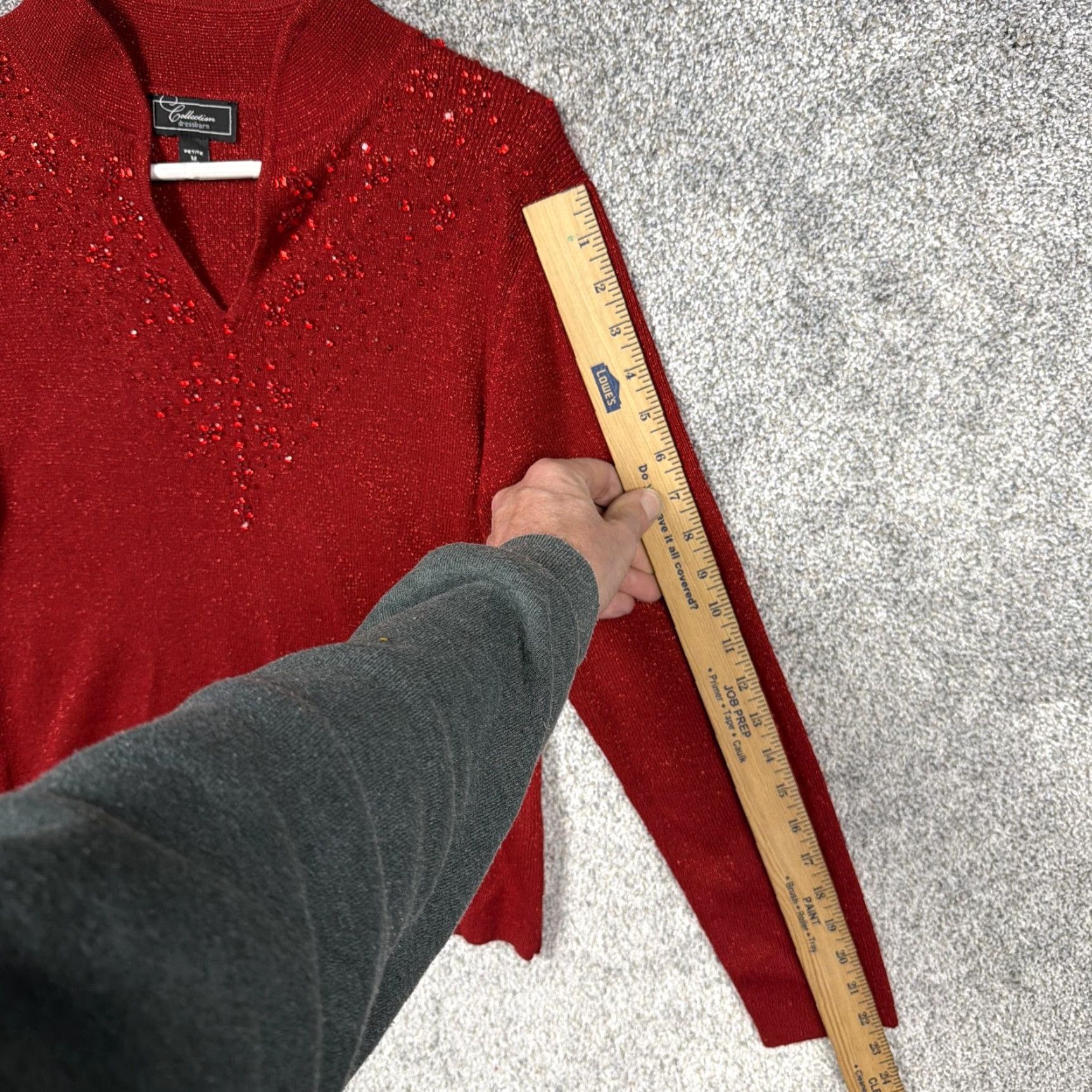 Vintage Dressbarn Womens Petite M Red V-Neck Glitter Sequin Holiday Party Chic Sweater Size M / US 6-8 / IT 42-44 - 3 Thumbnail