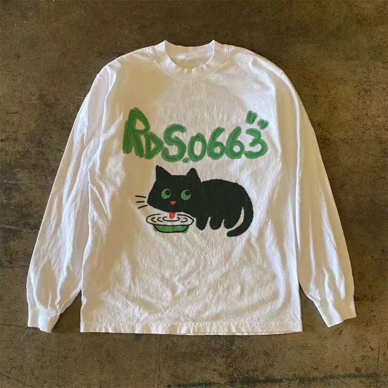 Japanese Brand Street style casual retro cat print long-sleeved t-shirt Size US M / EU 48-50 / 2 - 1 Thumbnail