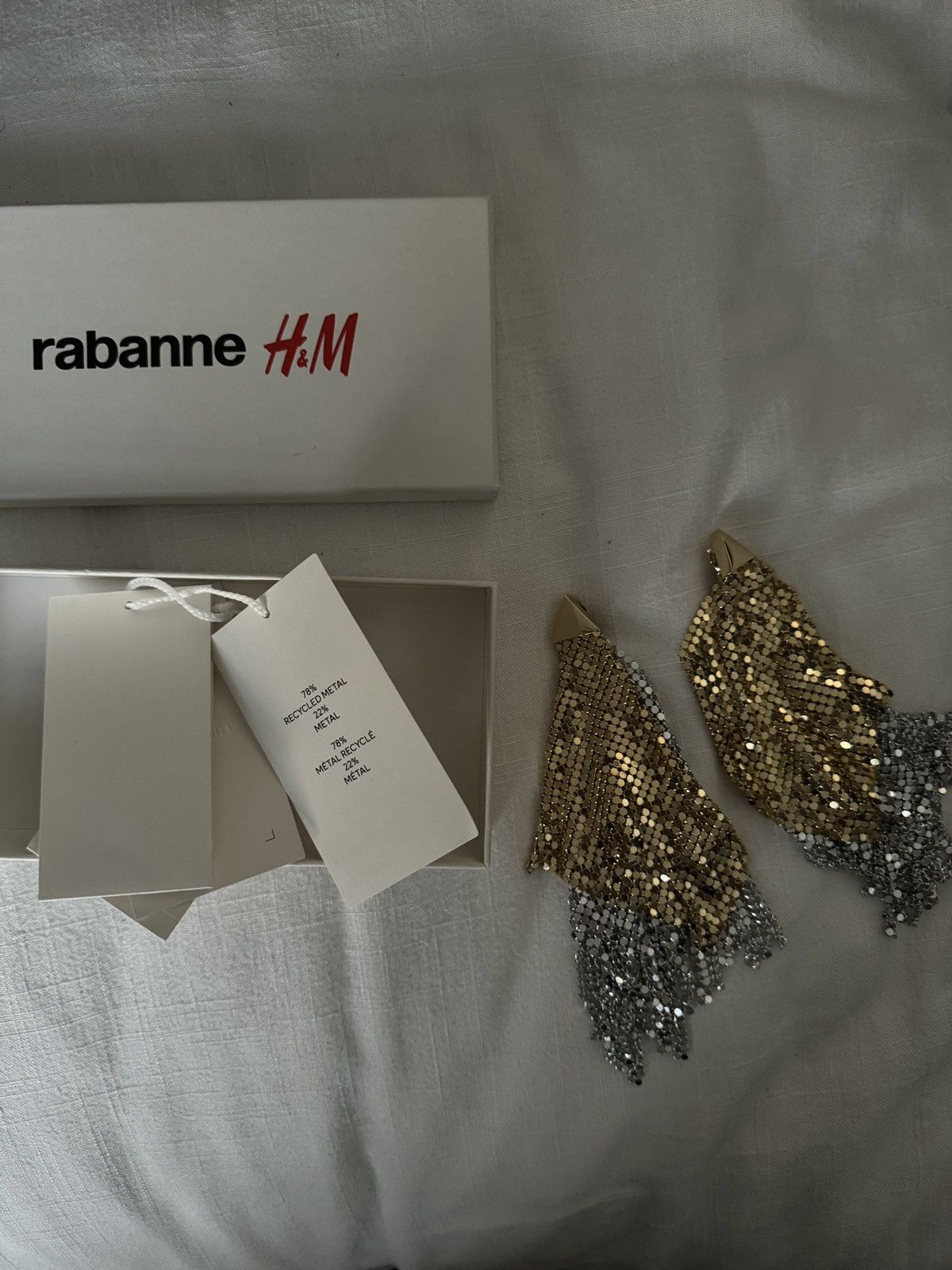 Rabanne H&M Metal-Mesh Clip Earrings with Fringe Gold/Silver