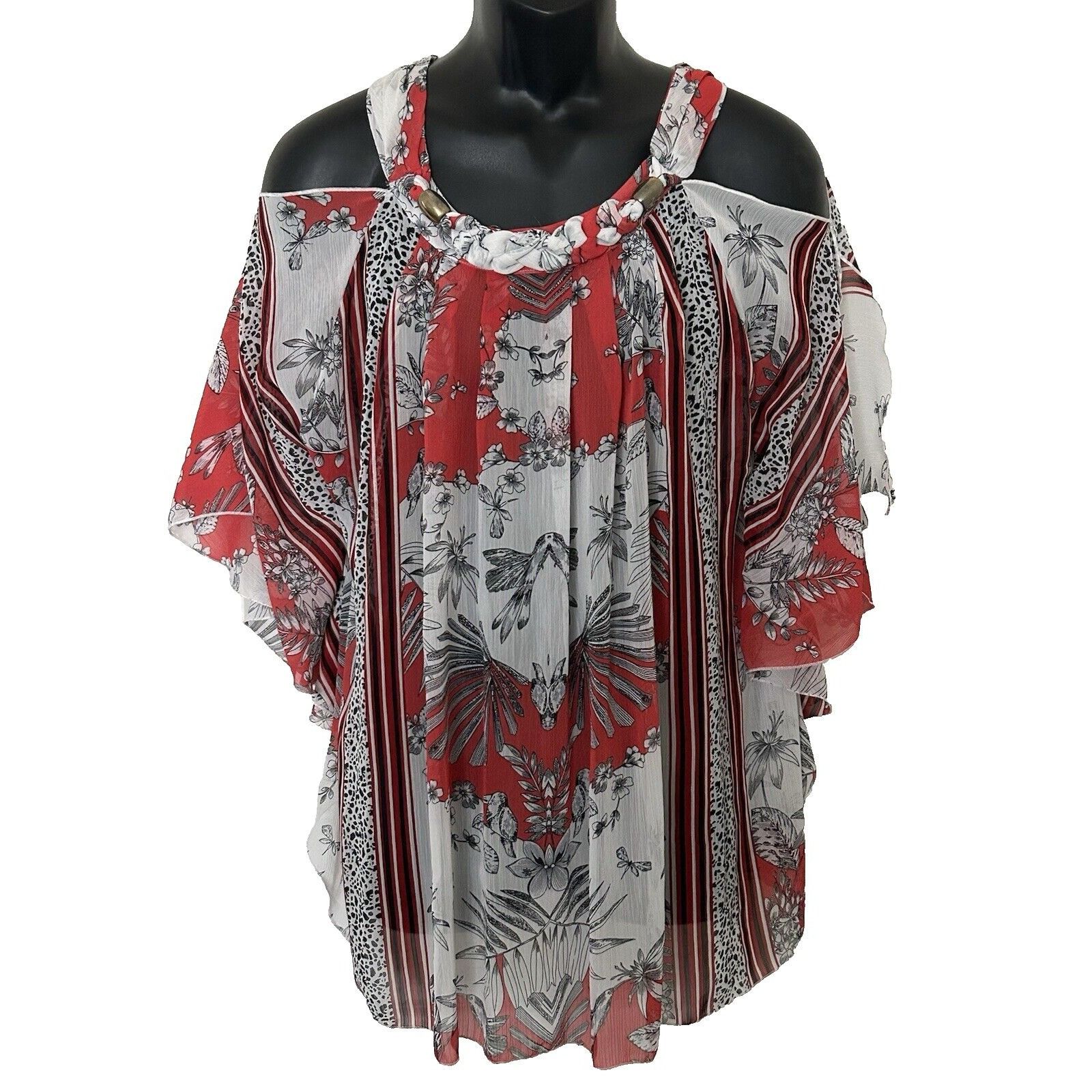 Other Madison Paige Women Gray 3/4 Sleeve Boho Blouse L Size L / US 10 / IT 46 - 1 Thumbnail