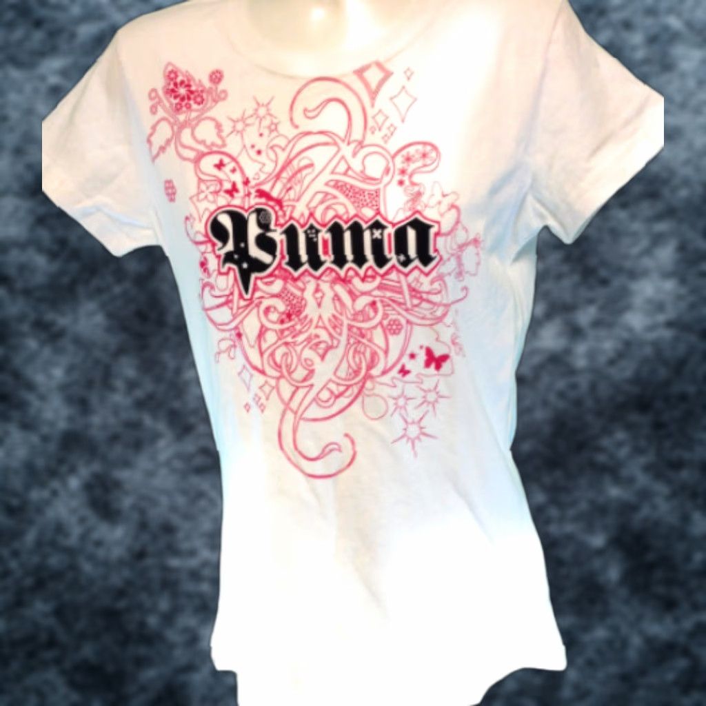 Puma VINTAGE Womens Puma Crazier 48 Tee T-Shirt White Pink Black 5052590 02 Size S / US 4 / IT 40 - 1 Thumbnail