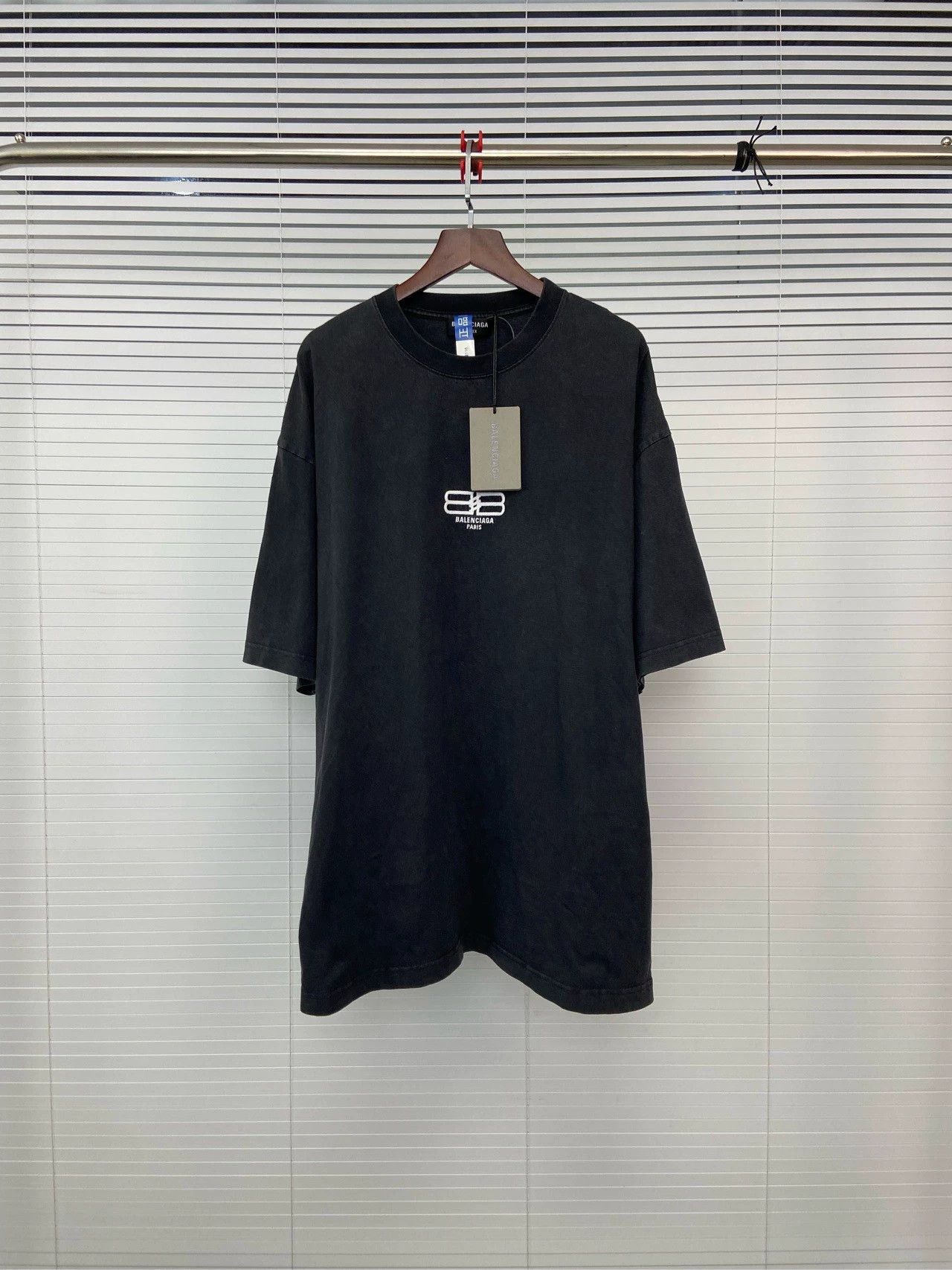 Balenciaga BB letter lock logo embroidered round neck pullover black short sleeved shirt Menswear