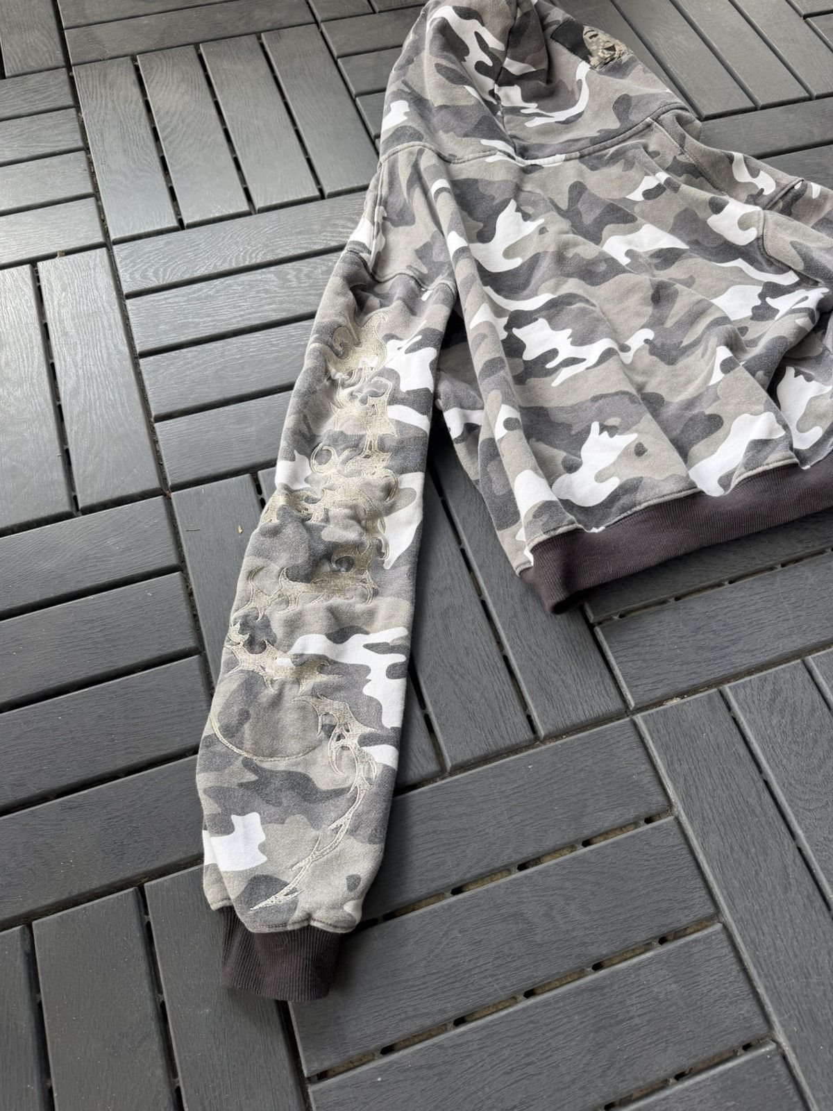 Other Grey camo zip up hoodie with embroidered flames Size US S / EU 44-46 / 1 - 3 Thumbnail