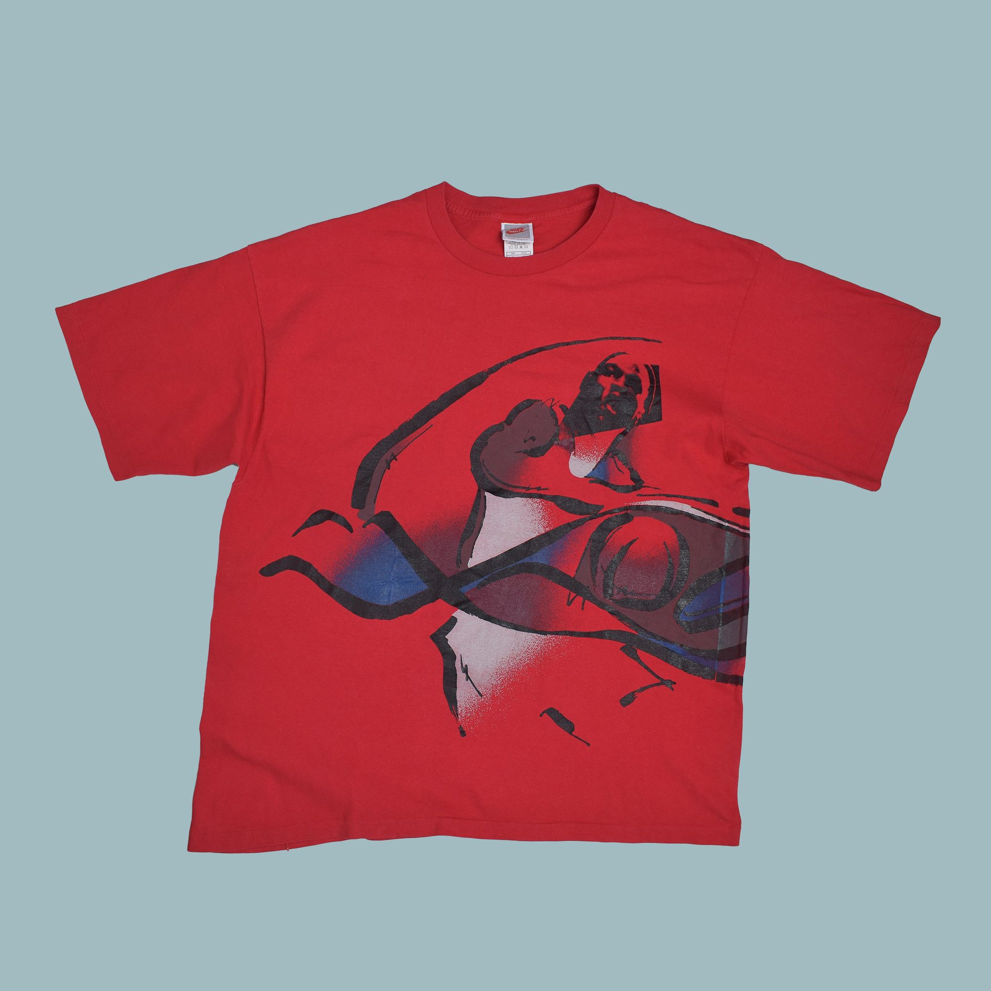 Nike *RARE* VINTAGE JORDAN 1990s Red Movement Wraparound T-Shirt Size US XL / EU 56 / 4 - 1 Thumbnail
