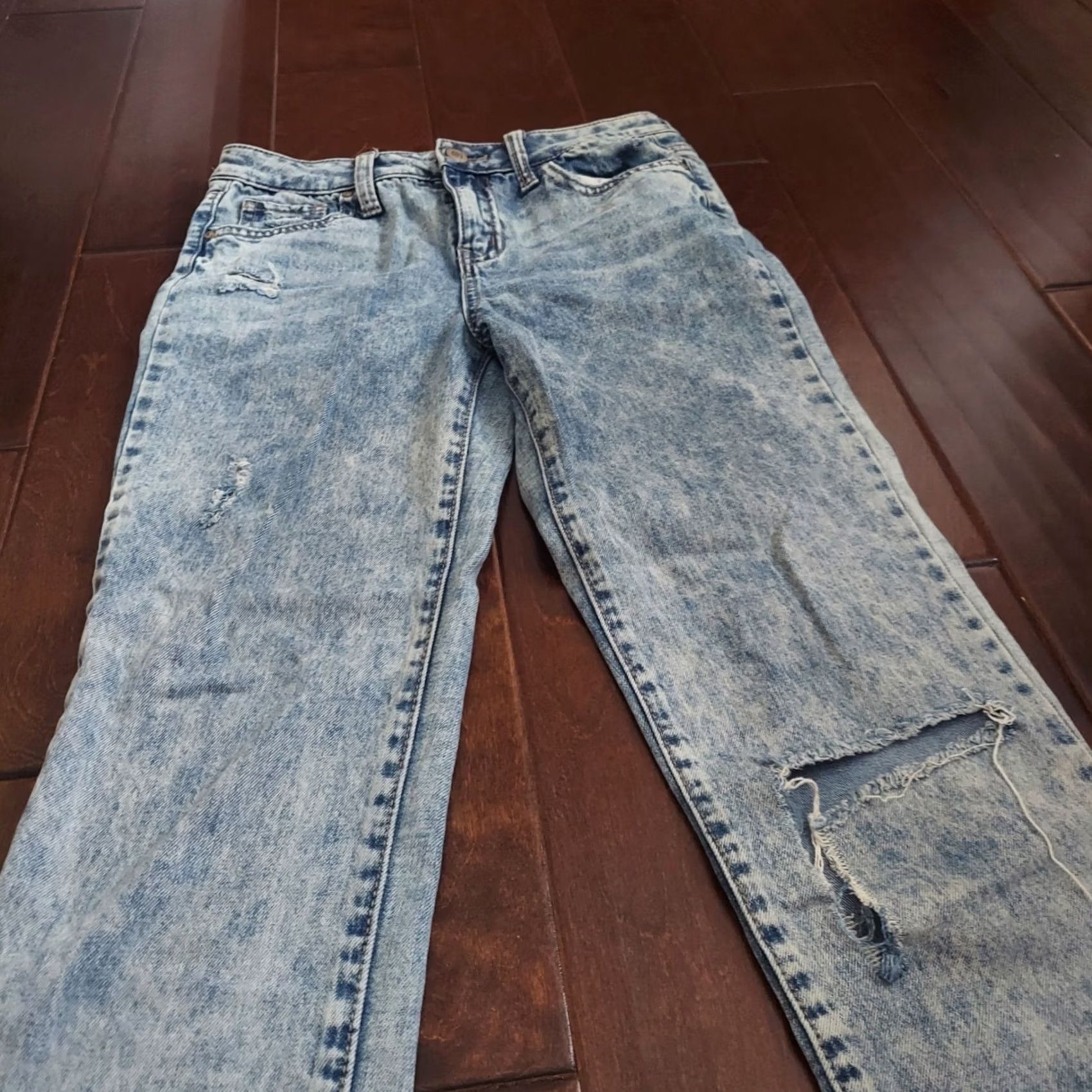 Rsq RSQ Women's Jeans Blue Acid Wash Distressed Girlfriend Straight 12 Regular Denim - Cotton Polyester Rayon Spandex, Solid, Color Blue, Size 12, Womens Size 34" / US 12 / IT 48 - 5 Thumbnail