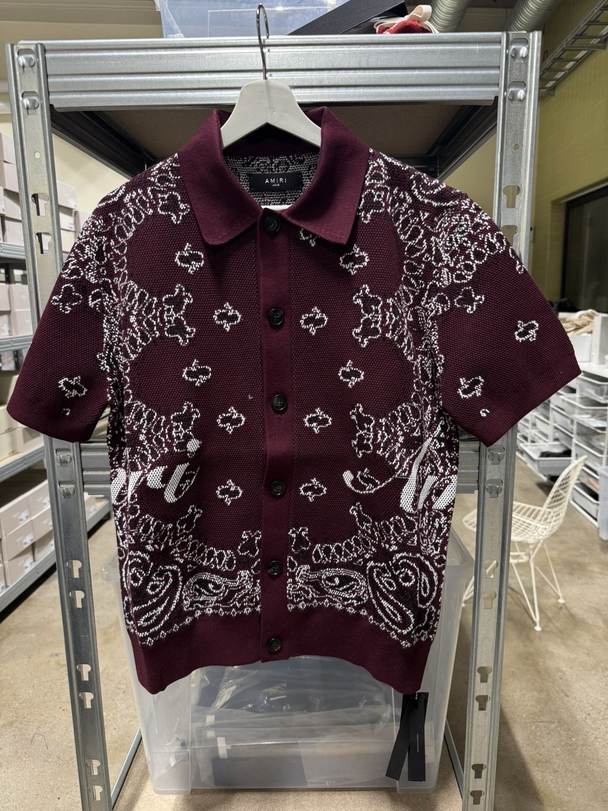 Tシャツ・カットソー AMIRI FW24 KNIT POLO BANDANA (AWKNPO1007 BURGUNDY) Amiri Men's Knit Bandana Polo Shirt - Bergdorf Goodman