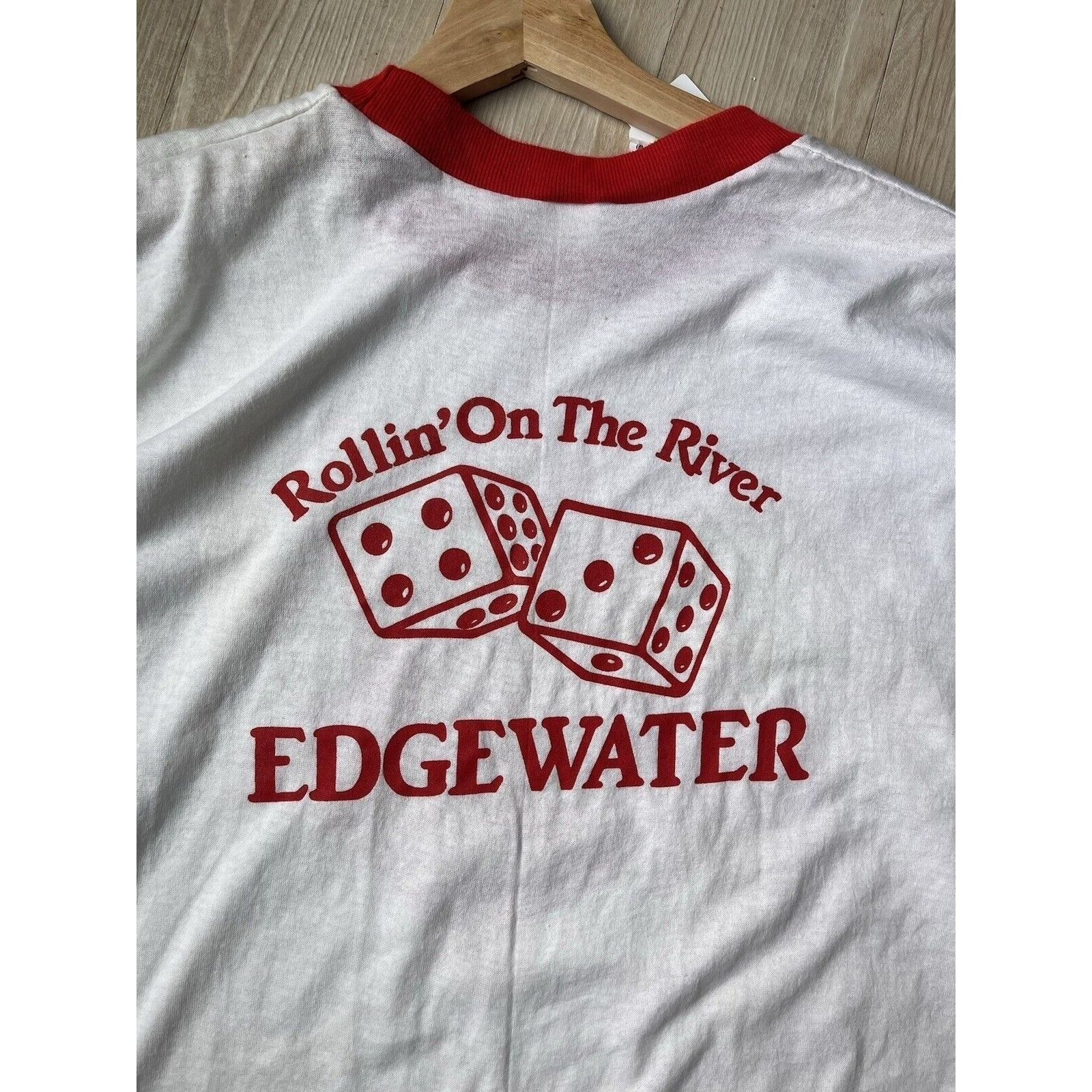 Vintage TRUE VINTAGE EDGEWATER CASINO SINGLE STITCH GRAPHIC TEE 80S Size US XL / EU 56 / 4 - 4 Thumbnail