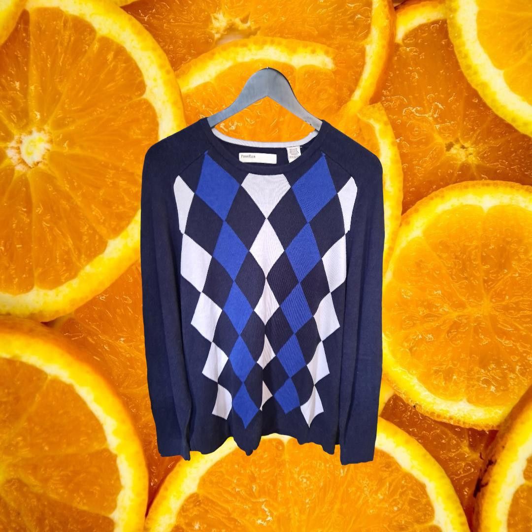 Perry Ellis Perry Ellis Blue and White Argyle Sweater Size Large Size US L / EU 52-54 / 3 - 1 Thumbnail