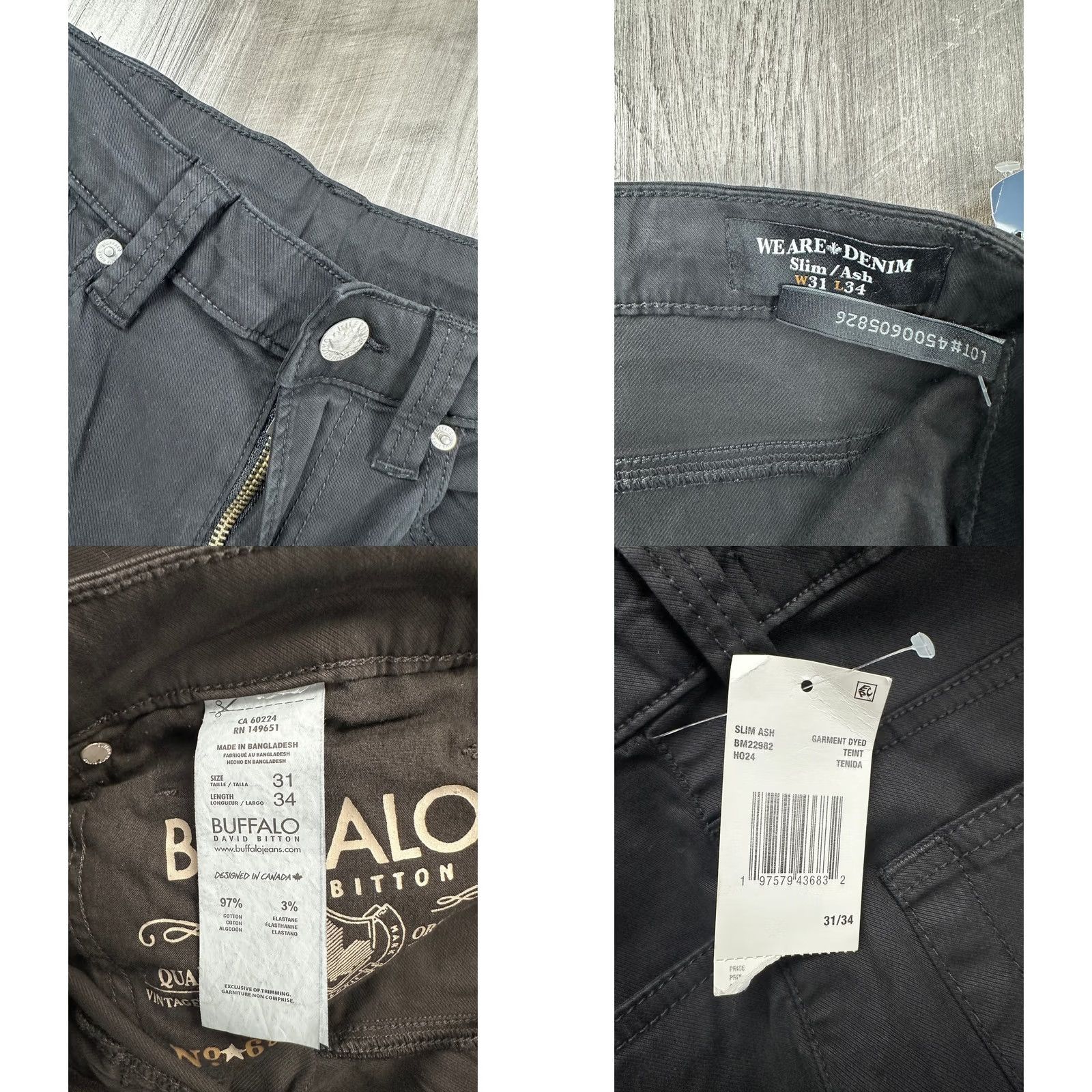 Buffalo David Bitton Buffalo David Bitton Ash Slim Men's 31x34 Garment Dyed Black Stretch Chino Jeans Size US 31 - 8 Thumbnail