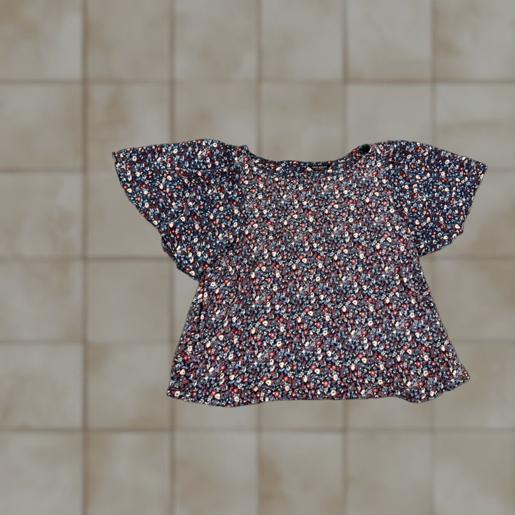 Lucky Brand Lucky Brand Blouse Womens S Blue Floral Short Sleeve Lightweight Casual Cotton Modal Rayon Crew Neck Pullover Regular Stretch Size S / US 4 / IT 40 - 1 Thumbnail