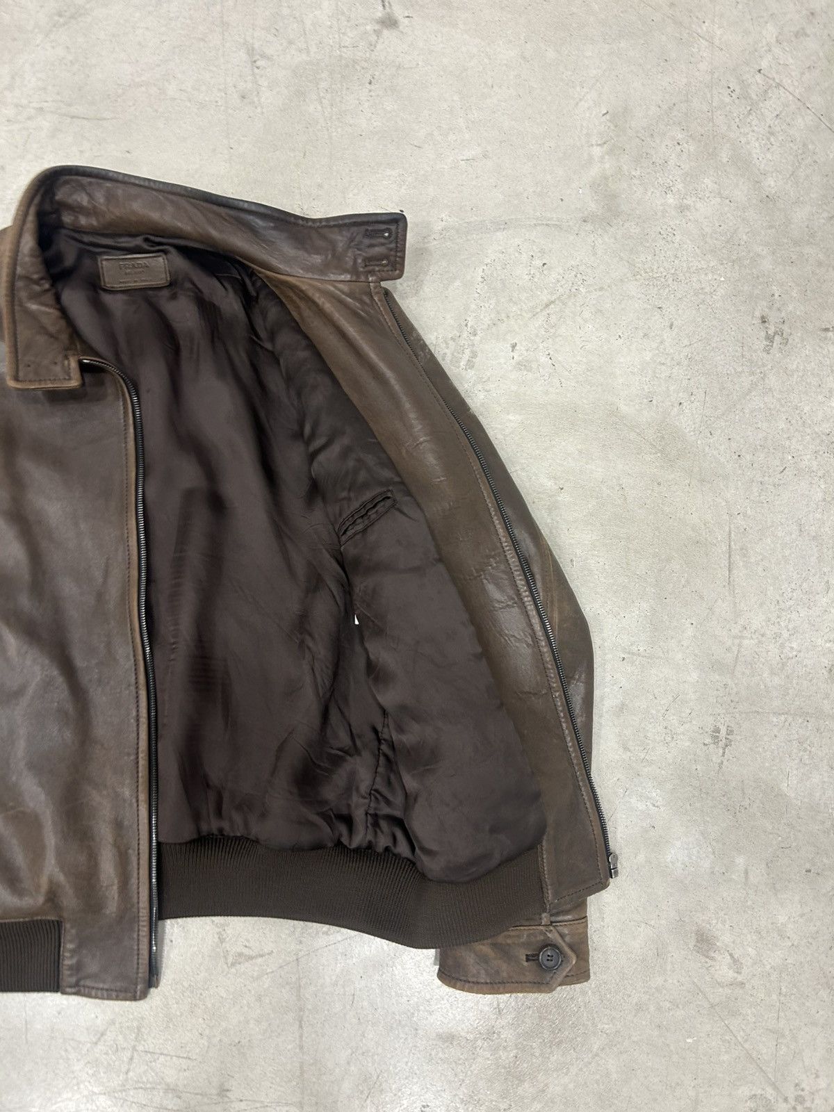 Prada Prada Brown Racer Leather Bomber / Jacket [Used - Size 46] Size US L / EU 52-54 / 3 - 9 Thumbnail