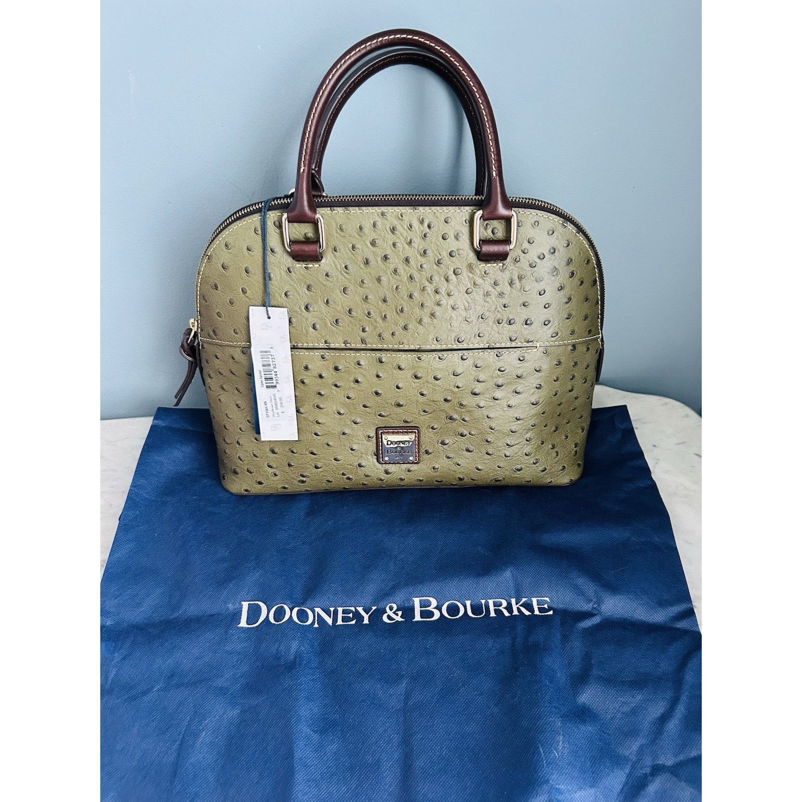 Dooney & Bourke NWT Dooney Bourke Ostrich Leather Carter Satchel Olive Dome Size ONE SIZE - 5 Thumbnail