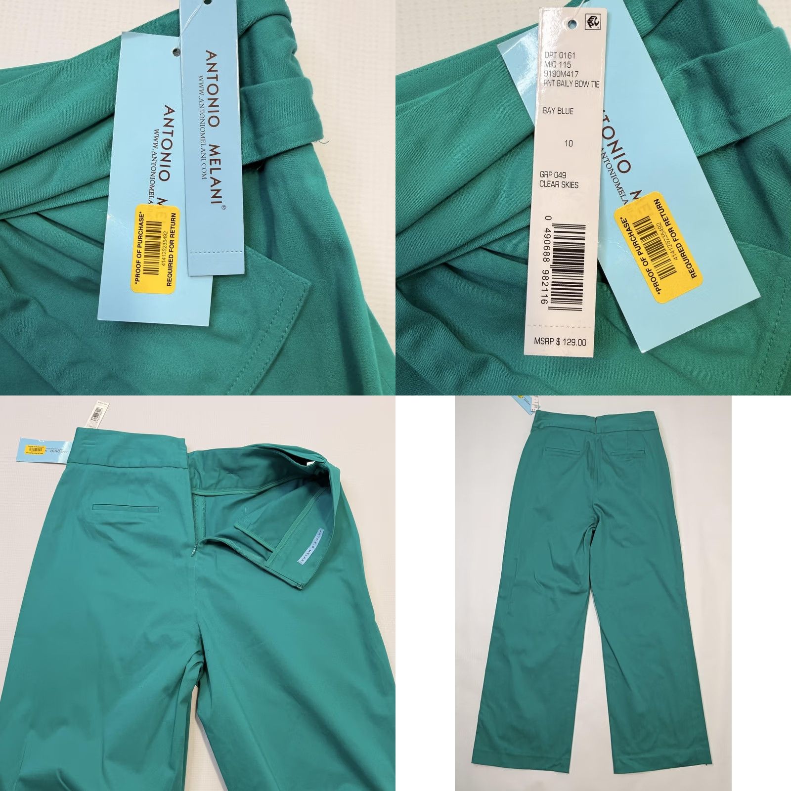 Vintage Antonio Melani Pants Womens 10 Blue Baily Bow Tie Straight Leg Stretch Career Size 32" / US 10 / IT 46 - 8 Thumbnail