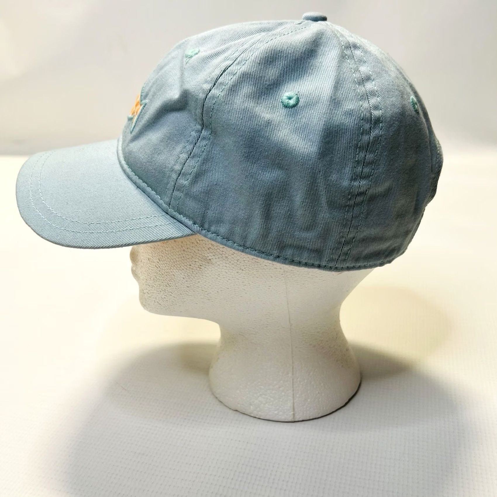 Vintage Kate Landry Hat Baseball Cap Blue Embroidered Orange Fish Adjustable Strap Women One Size Beach Nautical 80s 90s Boating Plaid Pattern Size ONE SIZE - 3 Thumbnail