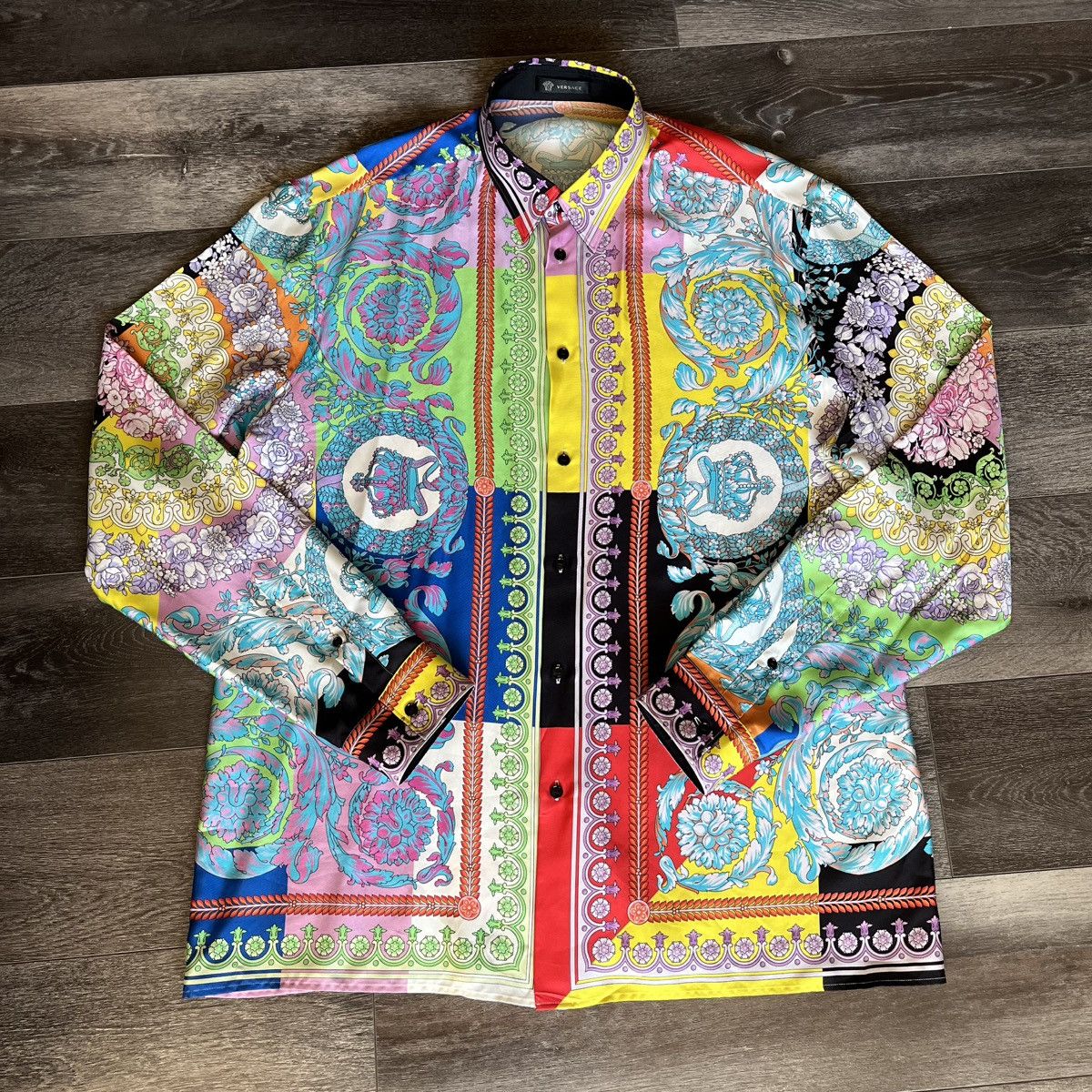 Versace Versace SS19 Techni Baroque Floral Print Silk Buttoned Shirt Size US XL / EU 56 / 4 - 1 Thumbnail