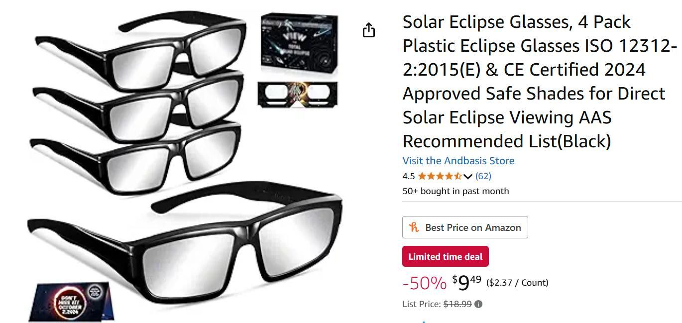 NBDN Nobrandedon Solar Eclipse Glasses, 4pk ISO 12312-2:2015(E)CE Certified Size ONE SIZE - 1 Thumbnail