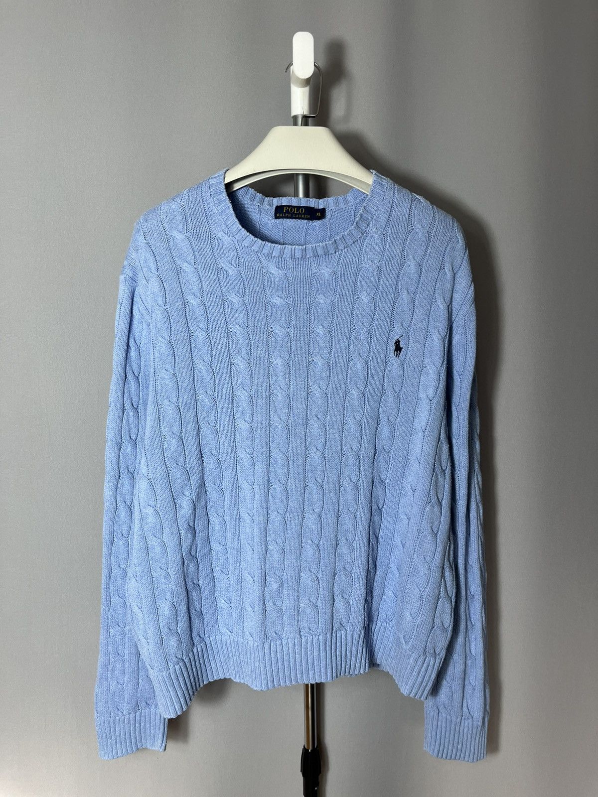 Polo Ralph Lauren Polo Ralph Lauren Cable Knit Crewneck Blue Cotton Pullover Size US XL / EU 56 / 4 - 1 Thumbnail
