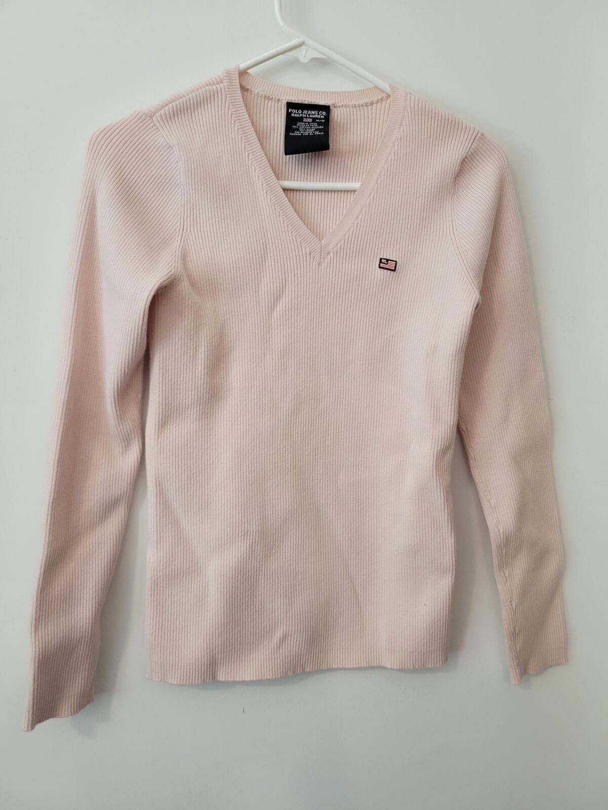 Other Ralph Lauren Light Pink Ribbed V-Neck Sweater Medium Size M / US 6-8 / IT 42-44 - 1 Thumbnail