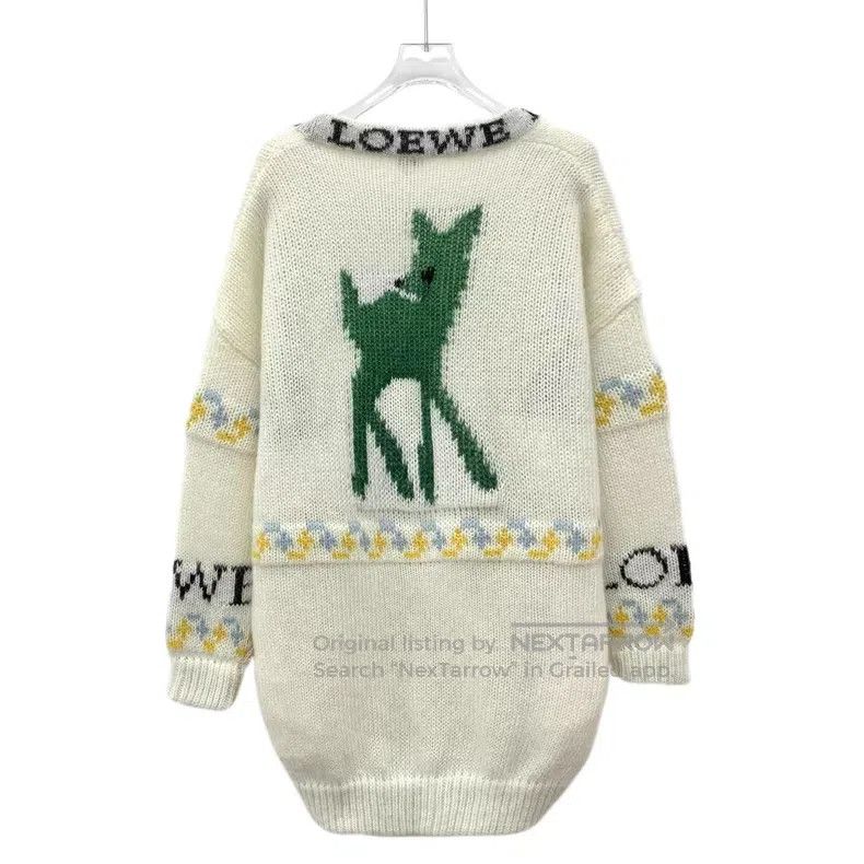 Loewe Loewe Beige logo deer floral mohair V-neck single-breasted Size XS / US 0-2 / IT 36-38 - 2 Thumbnail