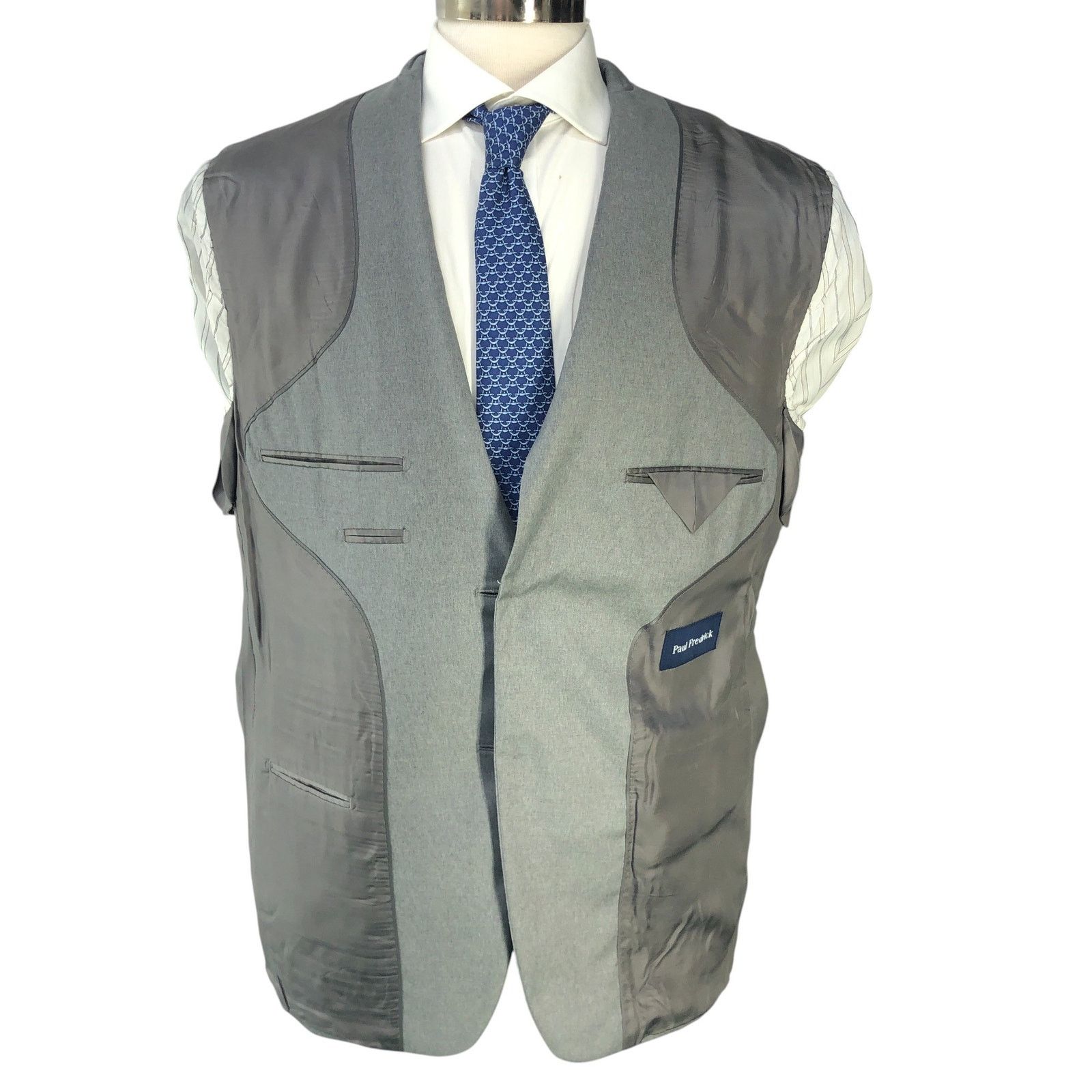 Paul Fredrick Paul Fredrick Size 42S Blazer Sport Coat Gray Brass Buttons Size 42S - 14 Thumbnail