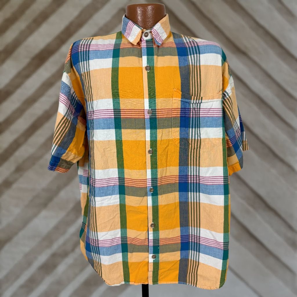 Arrow VINTAGE Arrow Criterion Shirt Men L Orange Plaid Button-Up 80s 90s Casual Oversized Short Sleeve Size US L / EU 52-54 / 3 - 1 Thumbnail