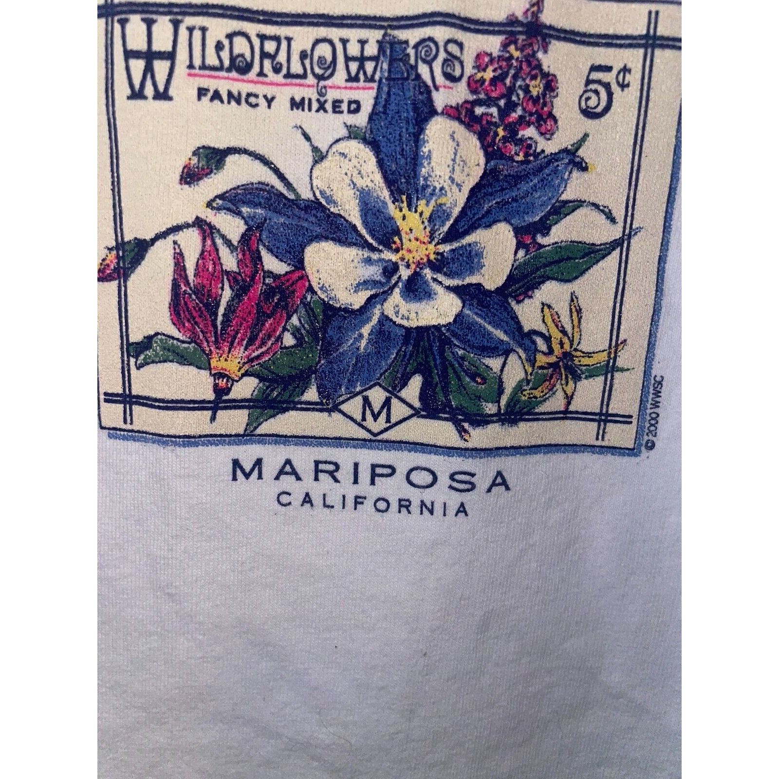 Anvil Womens Vintage Mariposa Shirt Flowers California White Tee M Size M / US 6-8 / IT 42-44 - 4 Thumbnail