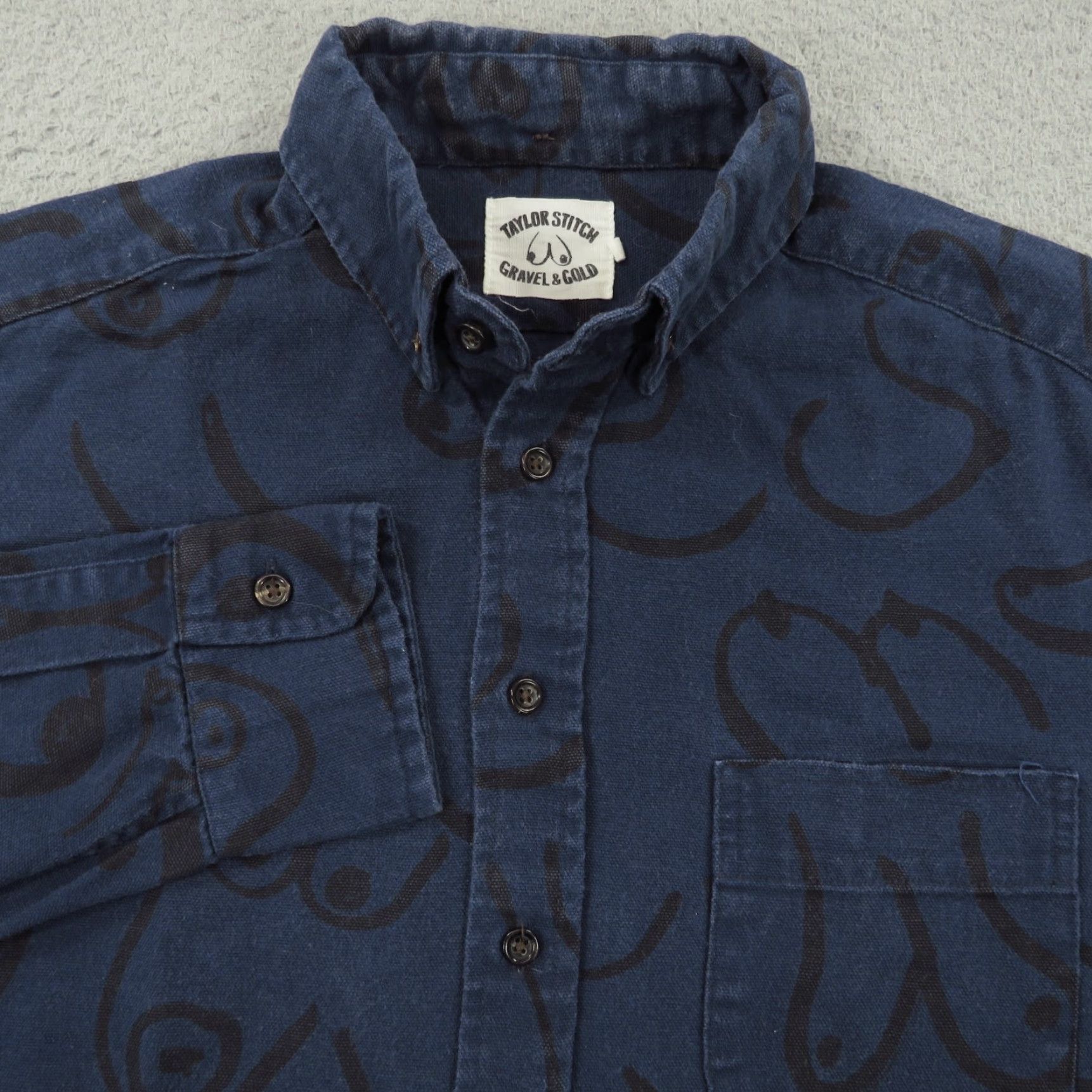 Taylor Stitch Taylor Stitch Shirt Mens 38 The Jack Blue Black Made in USA Breast Graphic Print Shirt Size US M / EU 48-50 / 2 - 3 Thumbnail