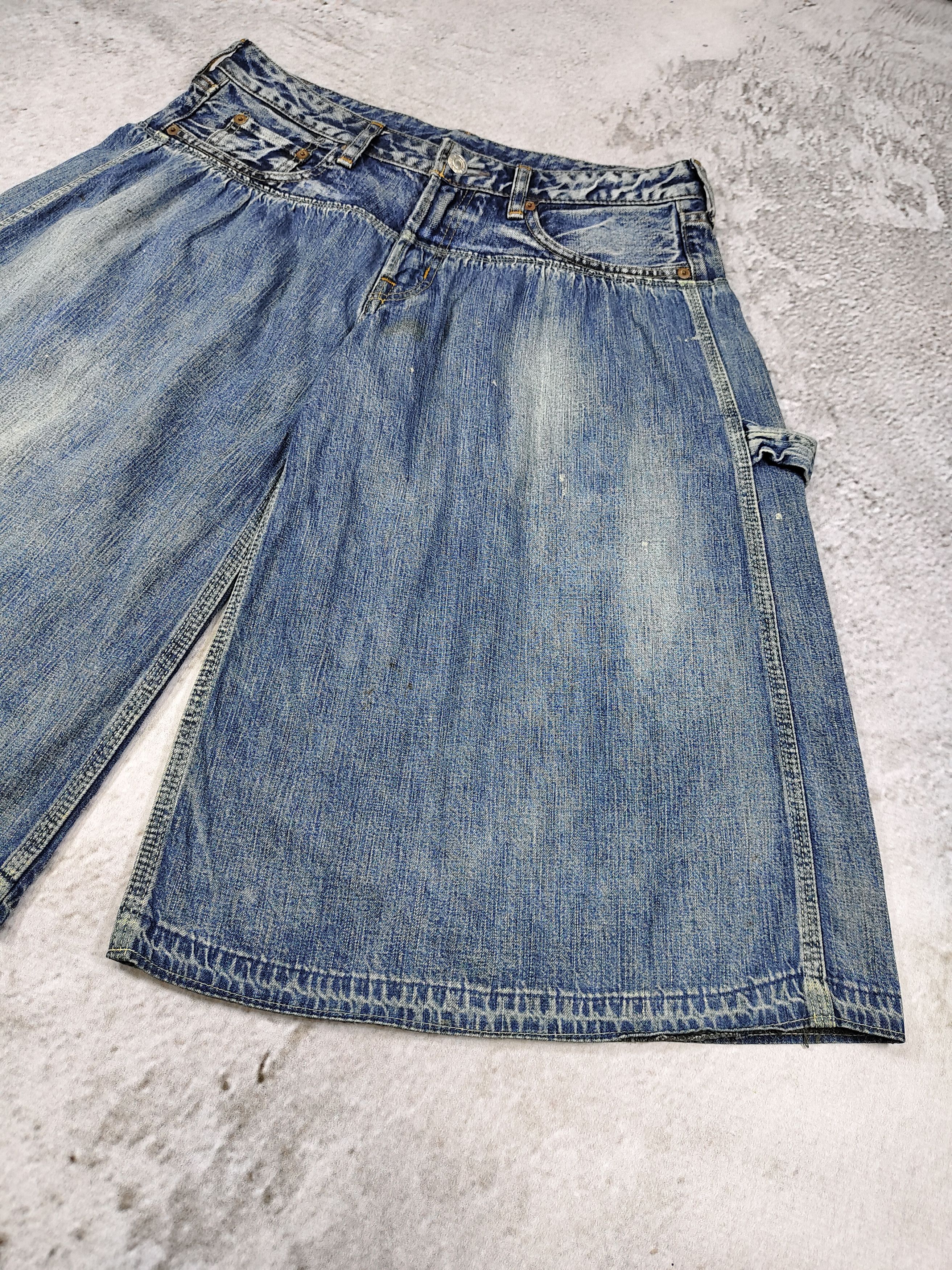 Japanese Brand 00s Denim & Dungaree- Gathered Waist Carpenter Denim Shorts Size US 31 - 6 Thumbnail