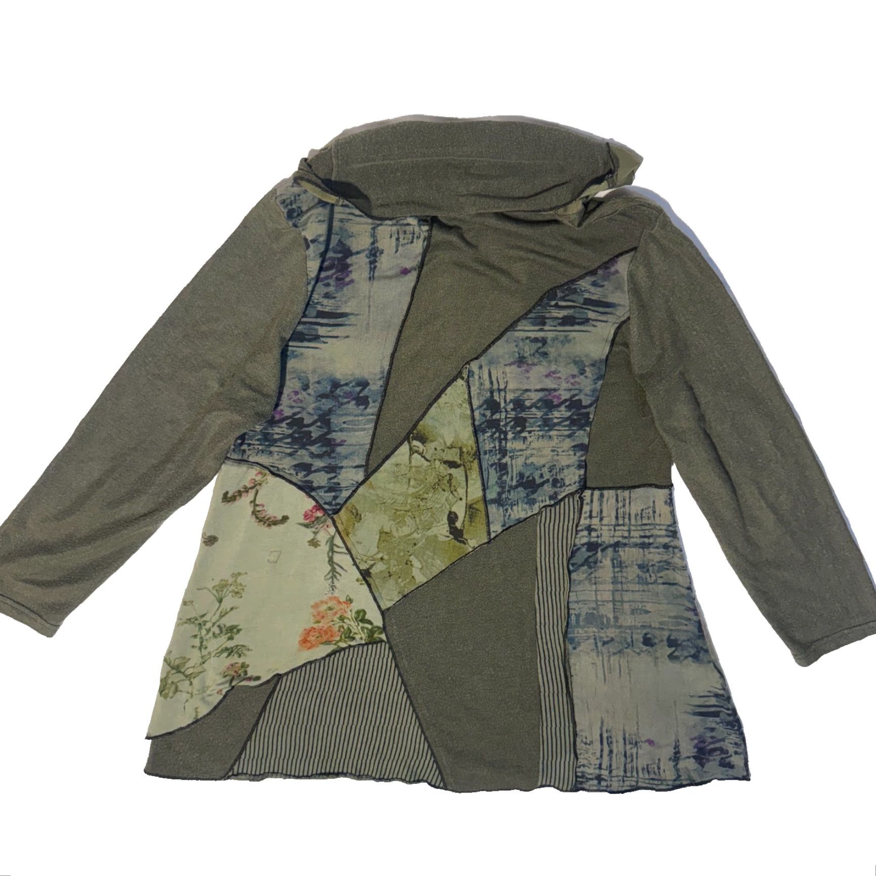 Olive Parsley & Sage Olive Patchwork Cowl Neck Tunic XL Bohemian Artsy Lagenlook Size XL / US 12-14 / IT 48-50 - 6 Thumbnail