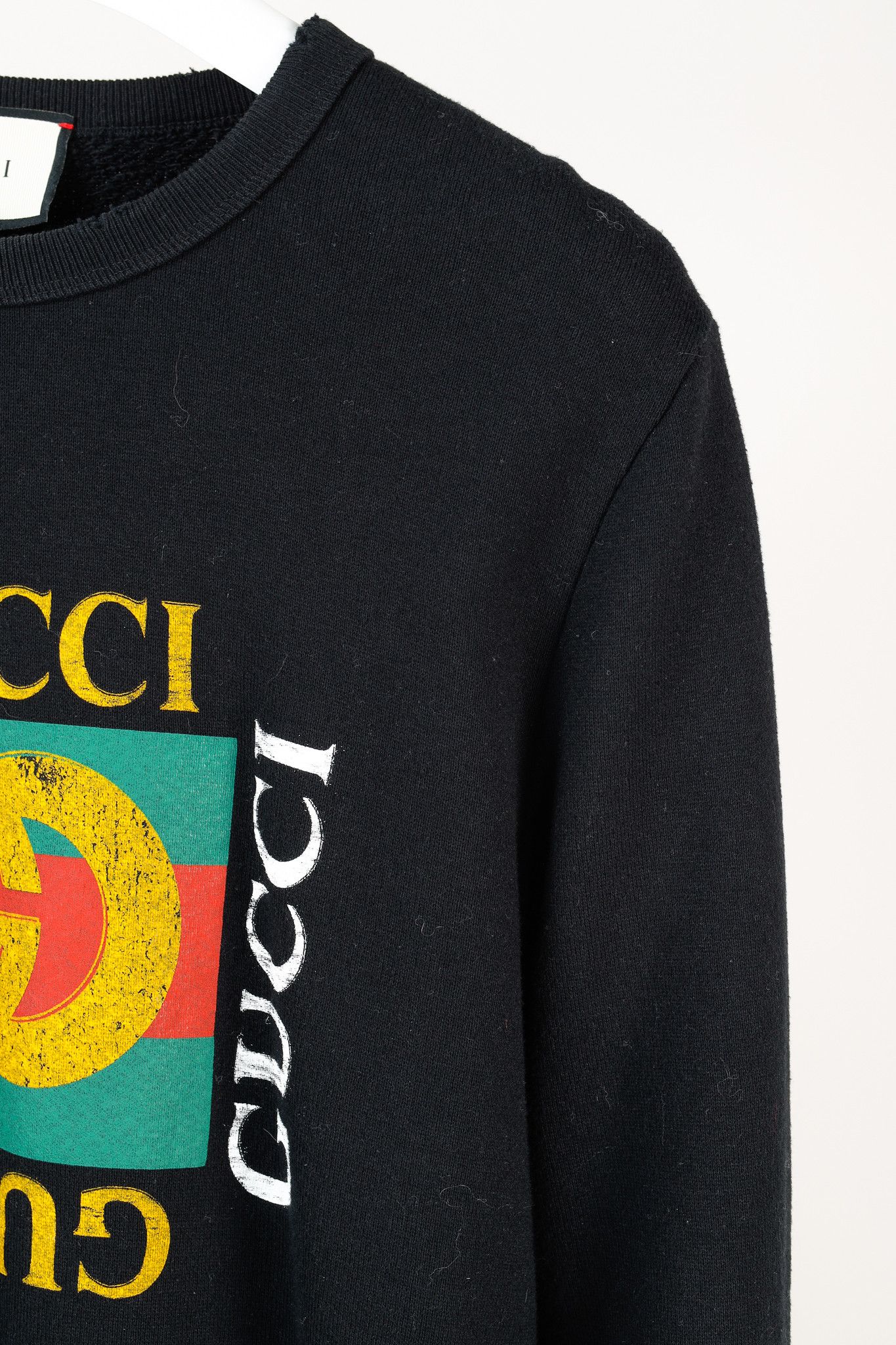 Gucci Gucci Black Distressed-Effect Logo-Print Cotton Sweatshirt Size US S / EU 44-46 / 1 - 5 Thumbnail