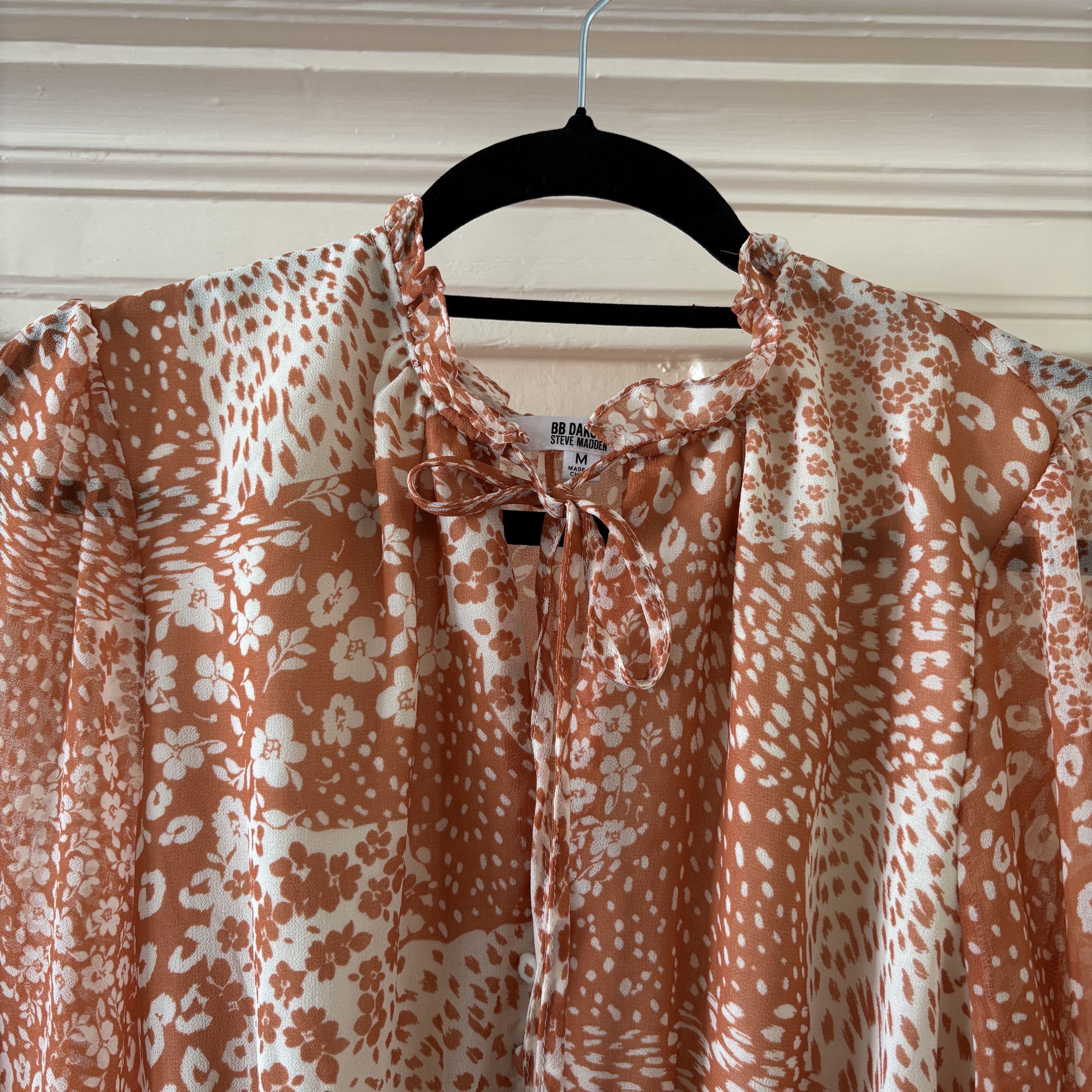 BB Dakota Boho Long Sleeve Peach Floral Mini Dress Size M / US 6-8 / IT 42-44 - 3 Thumbnail