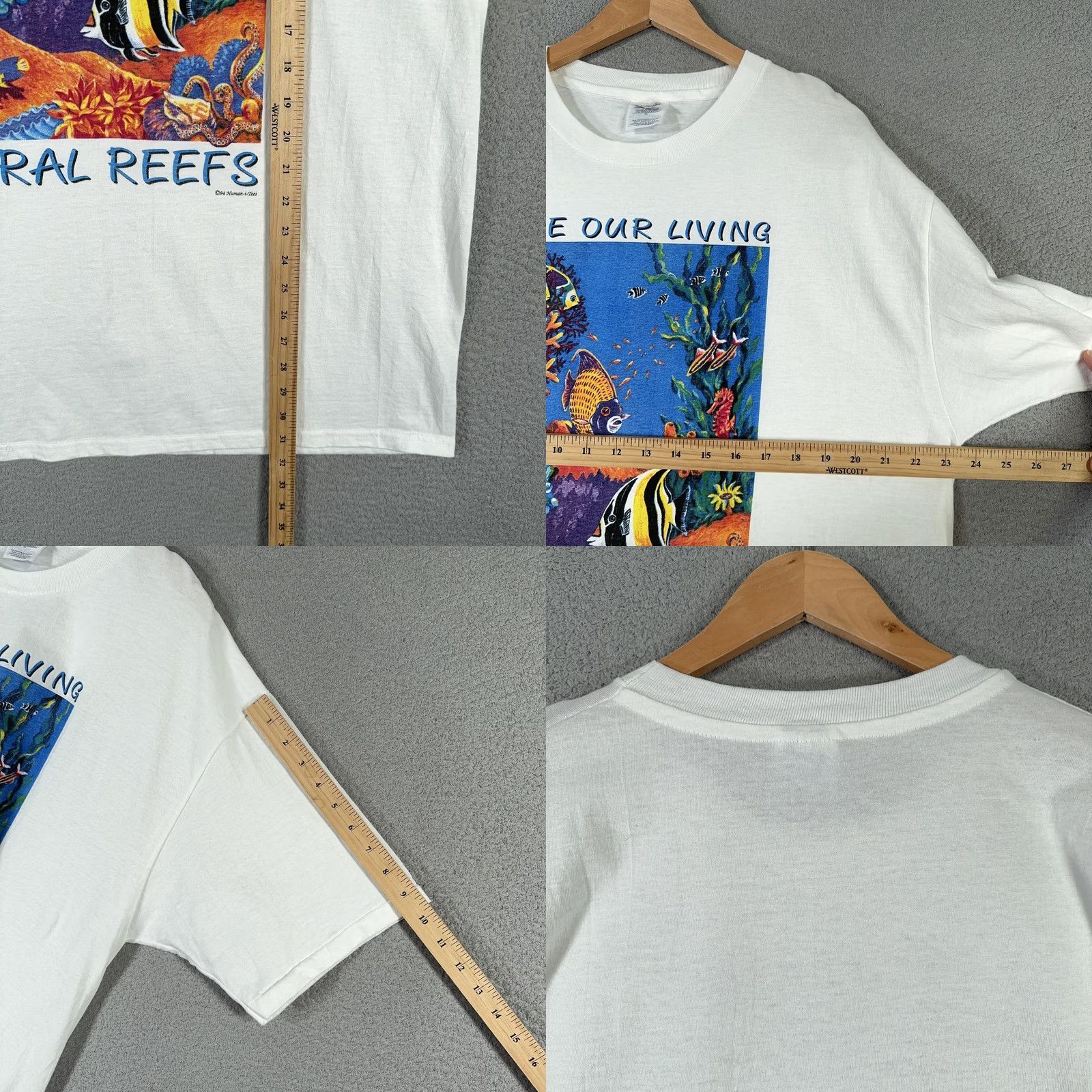 Hanes VINTAGE Hanes Heavyweight 1990s T-Shirt XL White Crew Neck Short Sleeve Save Our Living Coral Reefs 90s Men Size US XL / EU 56 / 4 - 9 Thumbnail