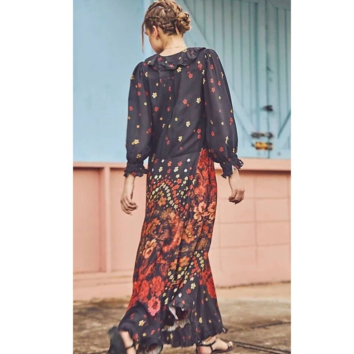 Free People New Free People Talsey Maxi Dress $198 MEDIUM Black Floral Size M / US 6-8 / IT 42-44 - 4 Thumbnail