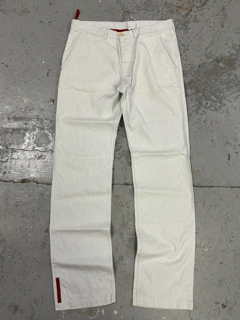 Designer × Prada × Vintage 2000s Prada Linea Rossa White Striped Pants Size US 32 / EU 48 - 1 Thumbnail
