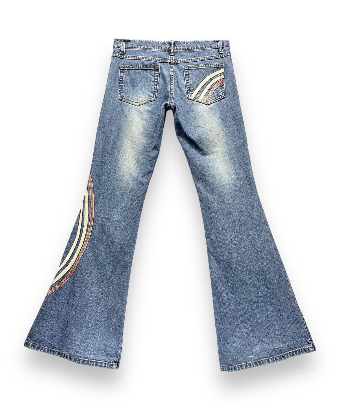 Japanese Brand 💥ALGONQUINS Distressed 3 Stripes Ultra Flare Low Rise Jeans Size 28" / US 6 / IT 42 - 4 Thumbnail