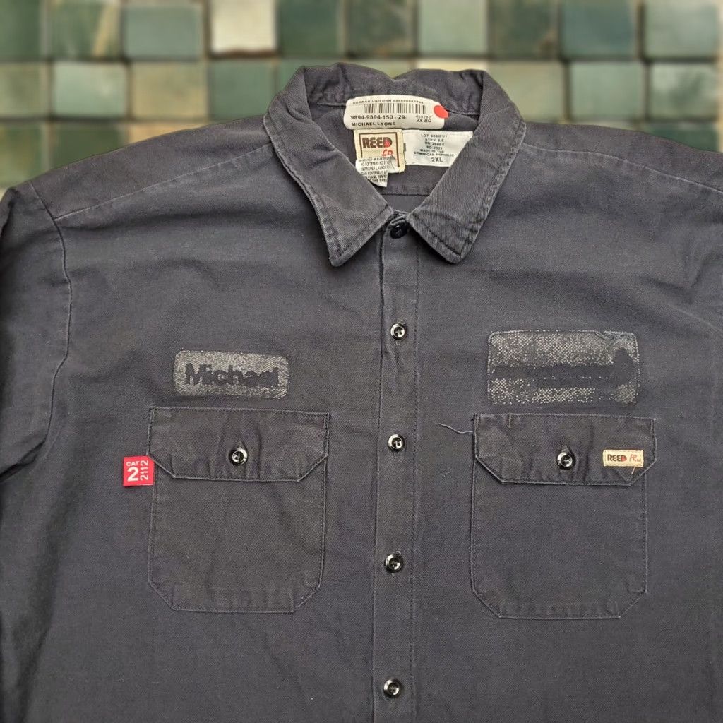 Vintage Reed FR Shirt Men 2XL Navy Black Flame Fire Resistant Long Sleeve Twill Workwear Size US XXL / EU 58 / 5 - 1 Thumbnail