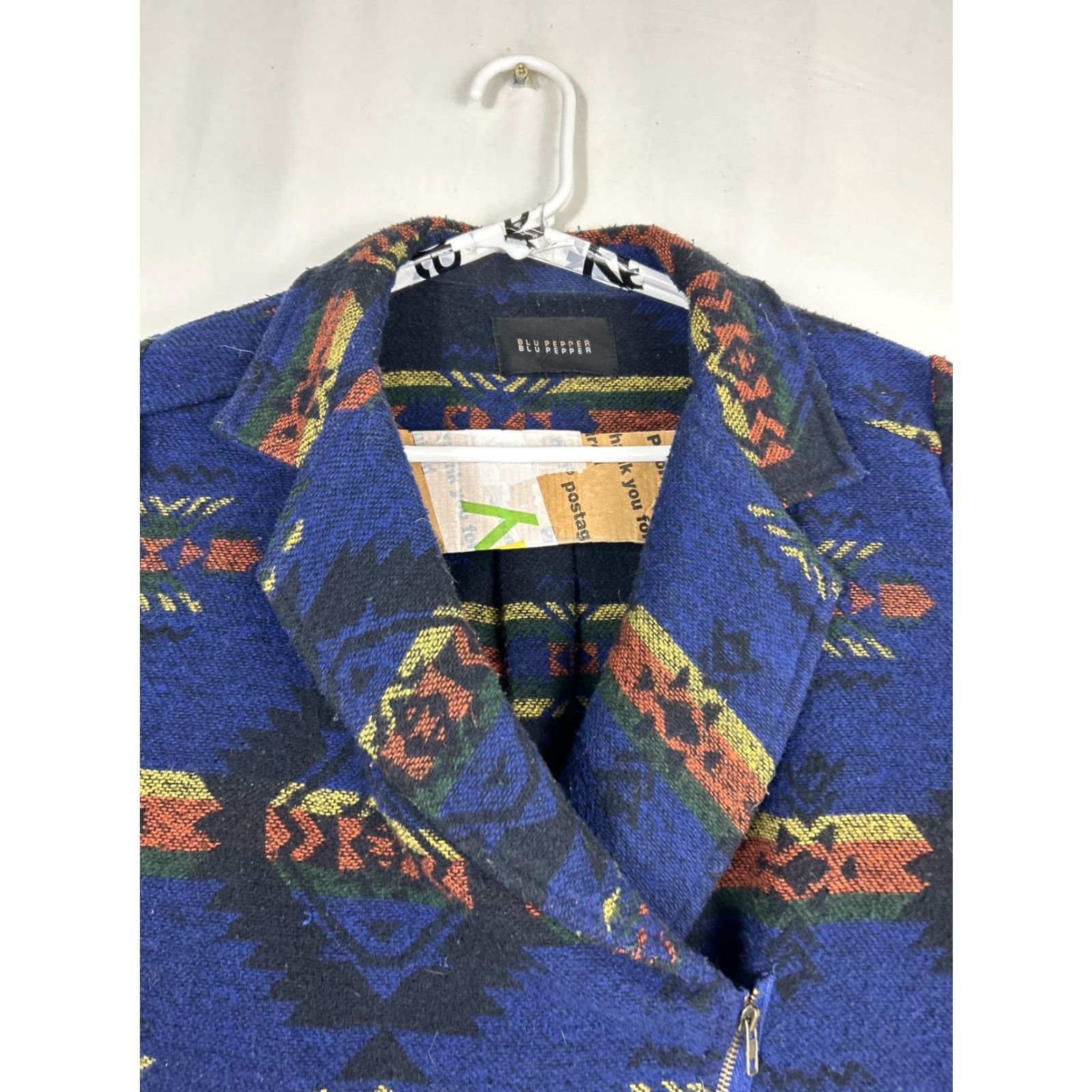 Vintage Blu Pepper Jacket Womens M Blue Zip Up Moto Style Southwest Aztec Cropped Size M / US 6-8 / IT 42-44 - 3 Thumbnail