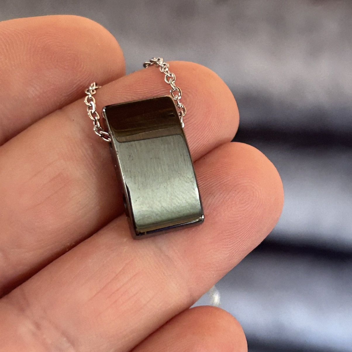 Handmade Genuine hematite slider pendant on chain necklace Size ONE SIZE - 5 Thumbnail