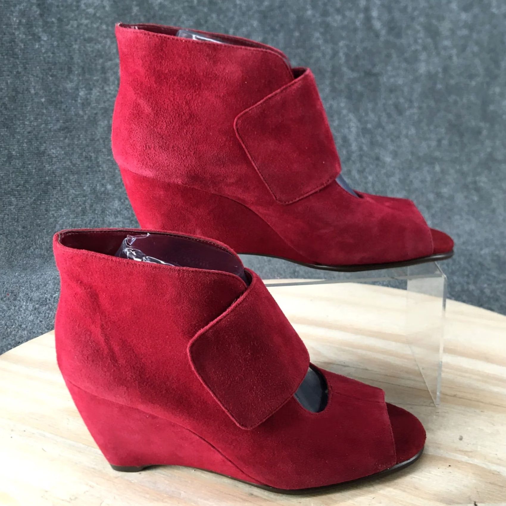 Vintage Aerosoles Boots Womens 8 M Sound Wave Wedge Ankle Booties Red Leather Peep Toe Size US 8 / IT 38 - 2 Thumbnail