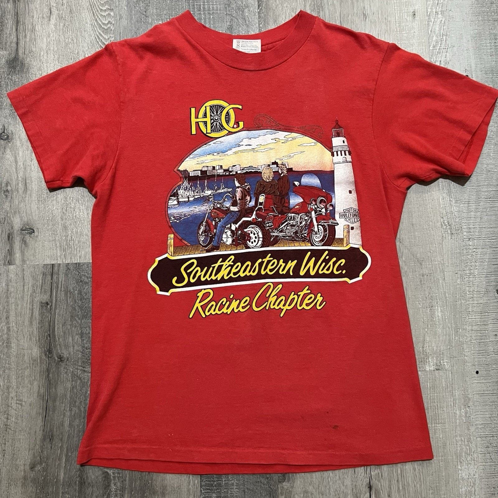 Hanes VTG Harley Davidson 1989 Red Racine Eagle 80s Biker Shirt M Size US M / EU 48-50 / 2 - 1 Thumbnail