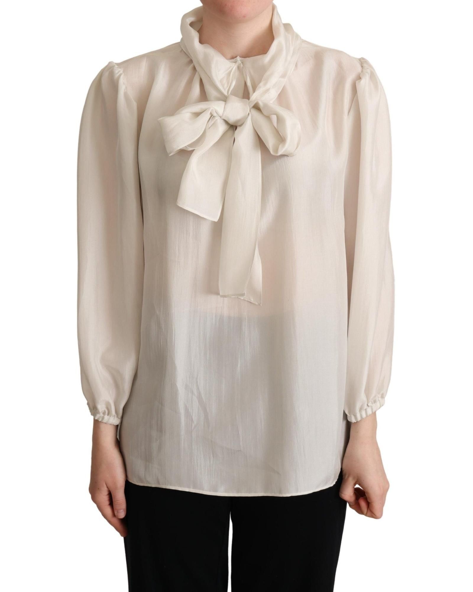 image of Dolce Gabbana Light Ascot Collar Silk Blouse in Grey, Women's (Size Medium)