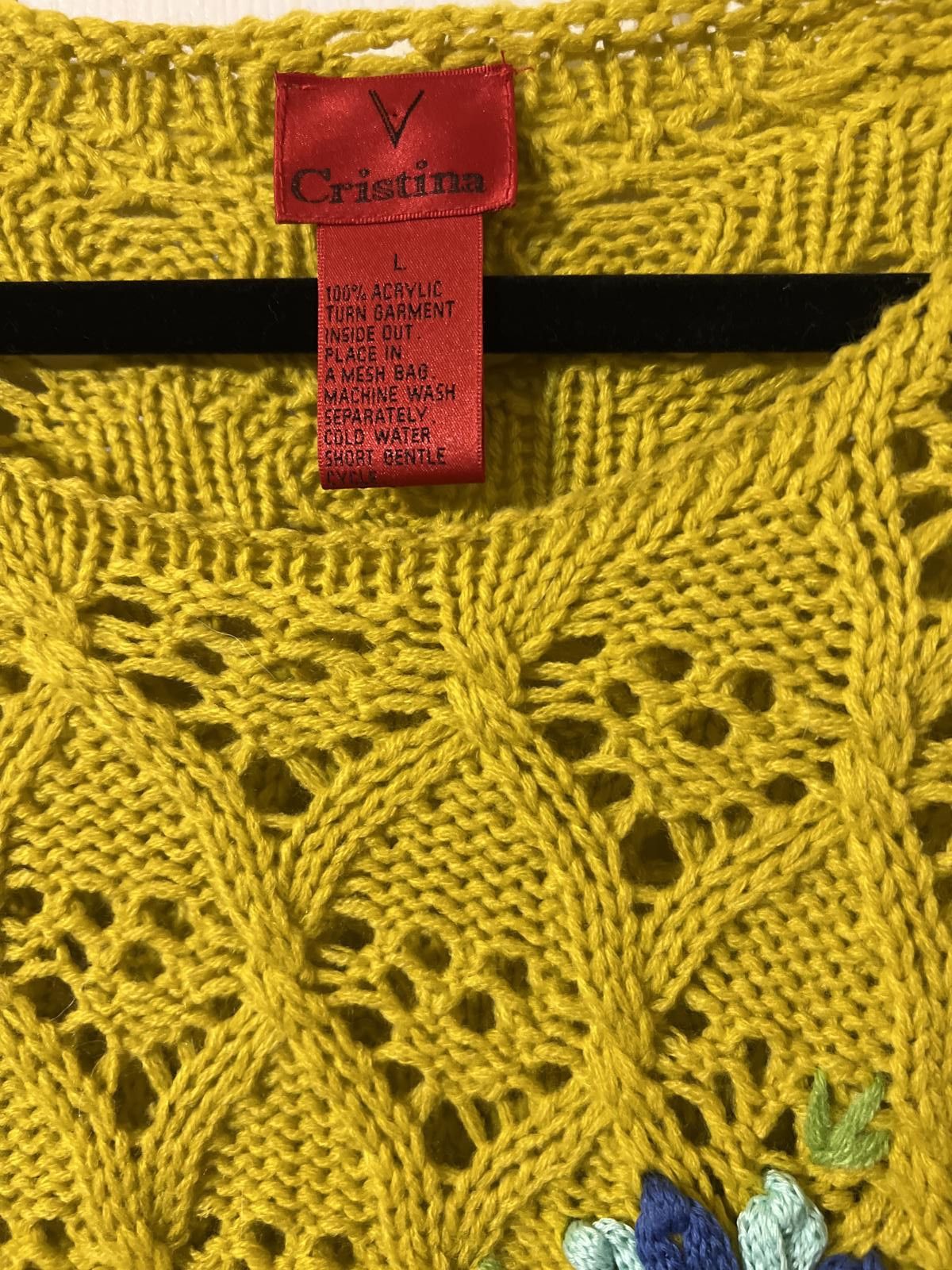 Other Yellow Crochet Knit Sweater with Floral Appliques L Size L / US 10 / IT 46 - 3 Thumbnail