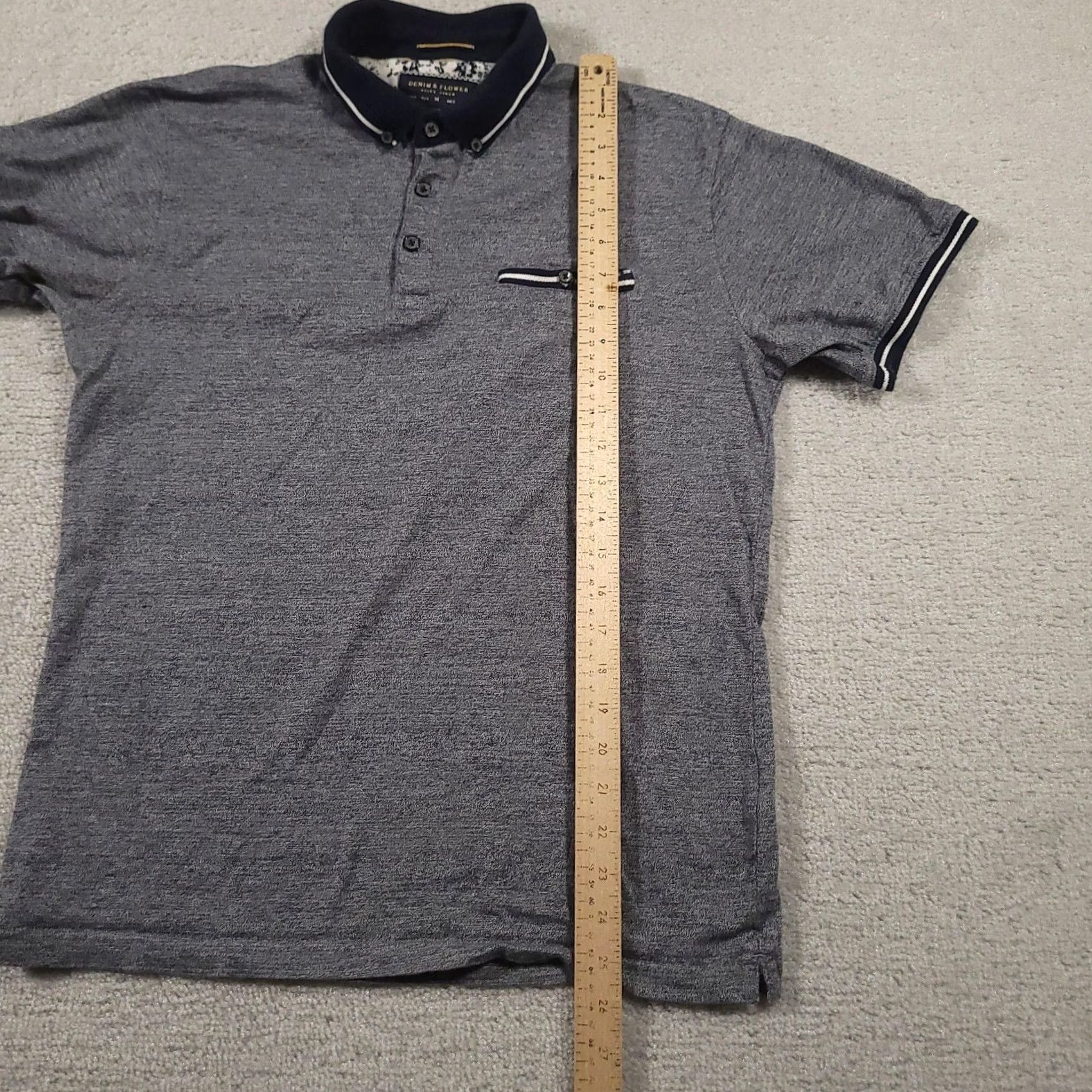 Vintage Denim & Flower Polo Shirt Mens M Gray Blue Slim Fit Short Sleeve Pocket Size US M / EU 48-50 / 2 - 6 Thumbnail