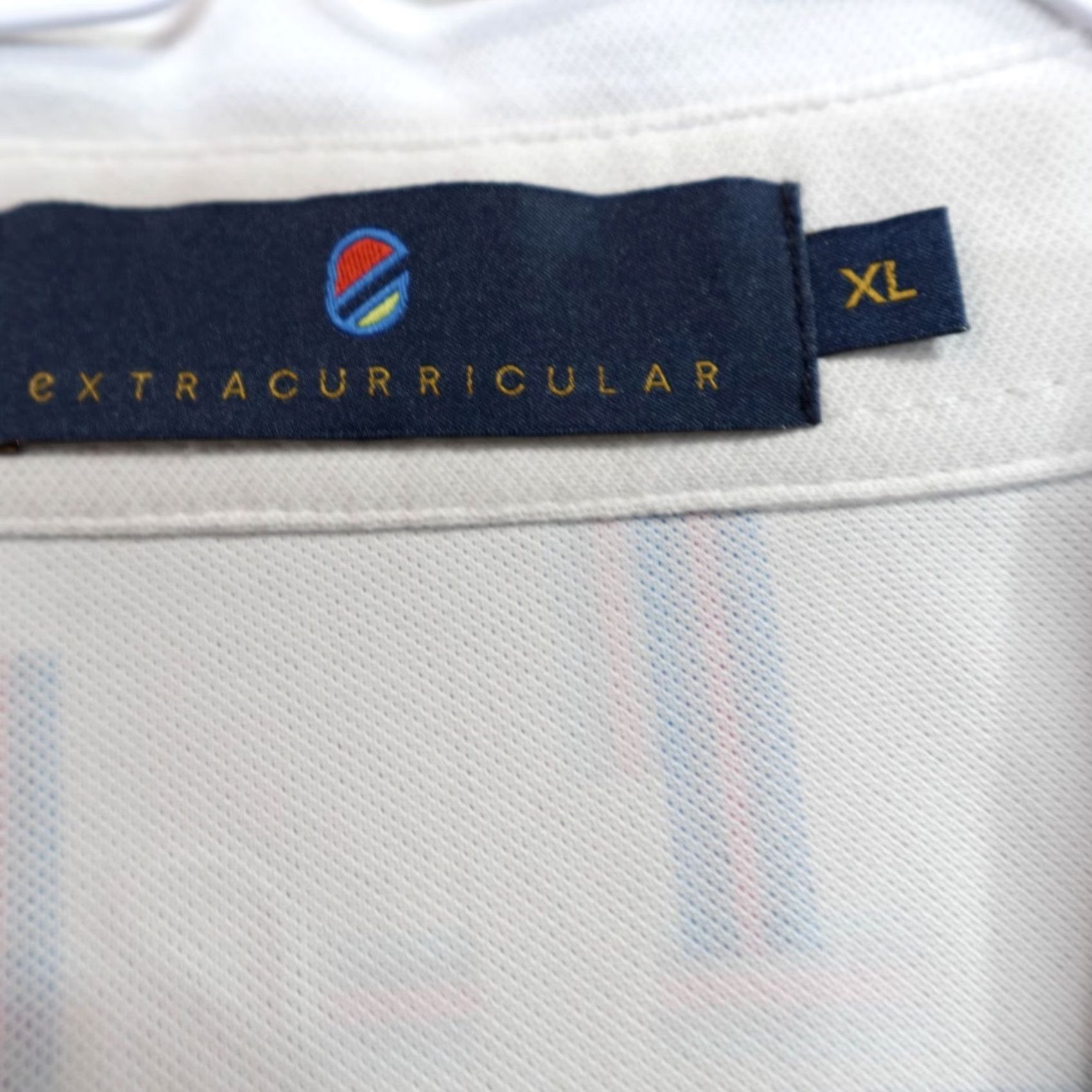 Vintage Extracurricular Polo Shirt XL White Geometric Print Performance Polo Shirt Mens Short Sleeve Collared Pullover Polyester Spandex Blended Fabric Summer Size US XL / EU 56 / 4 - 3 Thumbnail