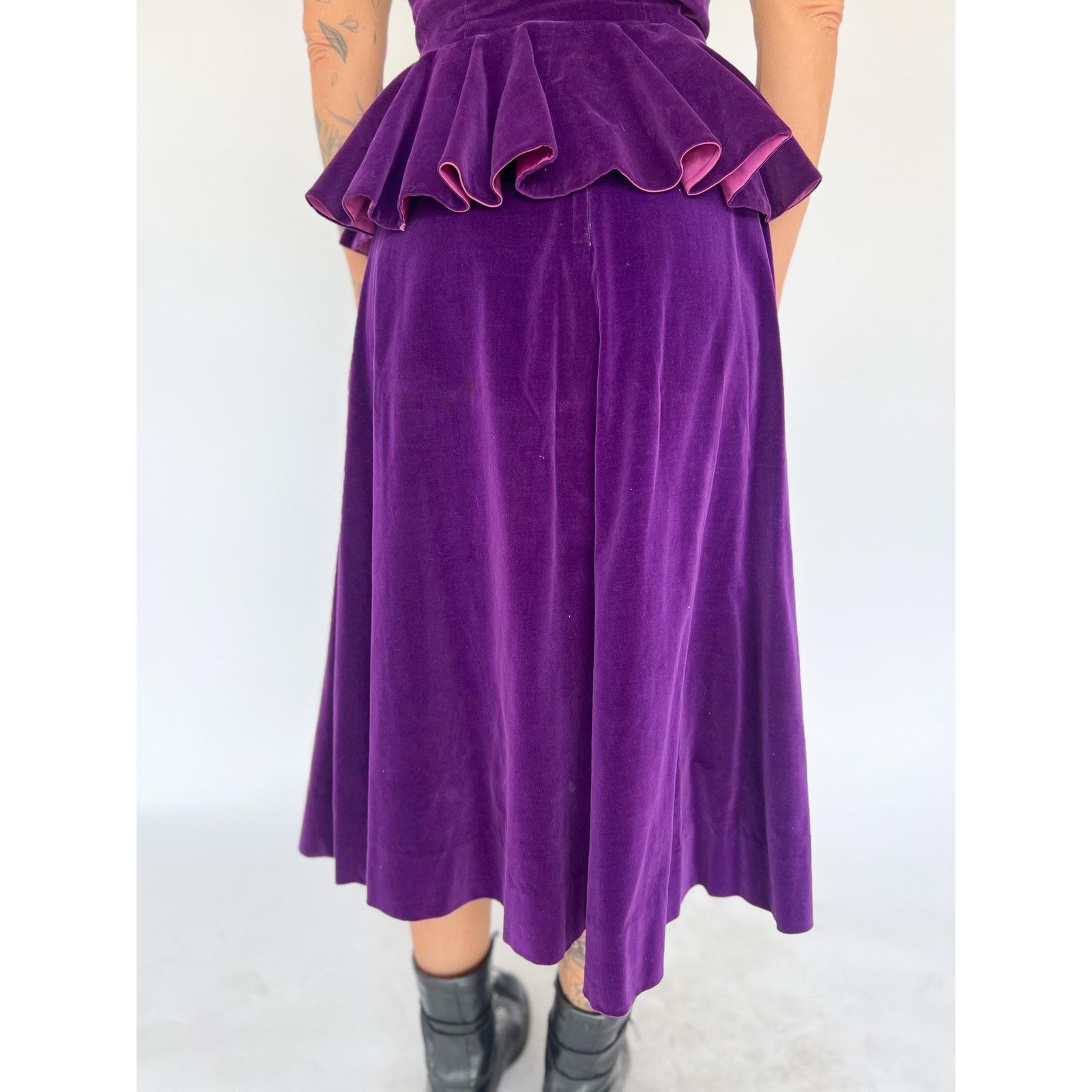 Vintage VTG 40s Steampunk Prple Velvet Peplum Top Skirt Hollywood XS Size XS / US 0-2 / IT 36-38 - 6 Thumbnail
