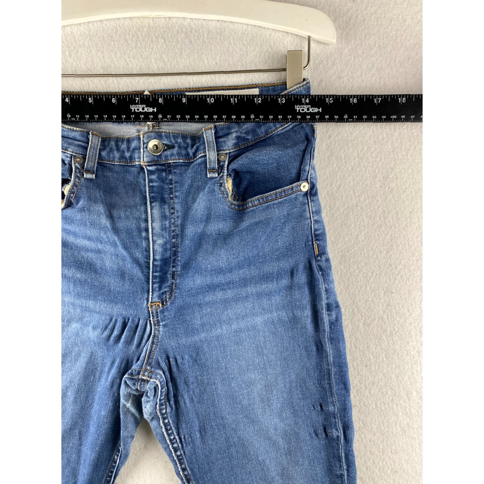 Rag & Bone rag & bone Nina Jeans Womens 30 High-Rise Skinny Stretch Denim Distressed Blue Leather Logo Embroidered Belt Loops 5-Pocket Modern Size 30" / US 8 / IT 44 - 4 Thumbnail