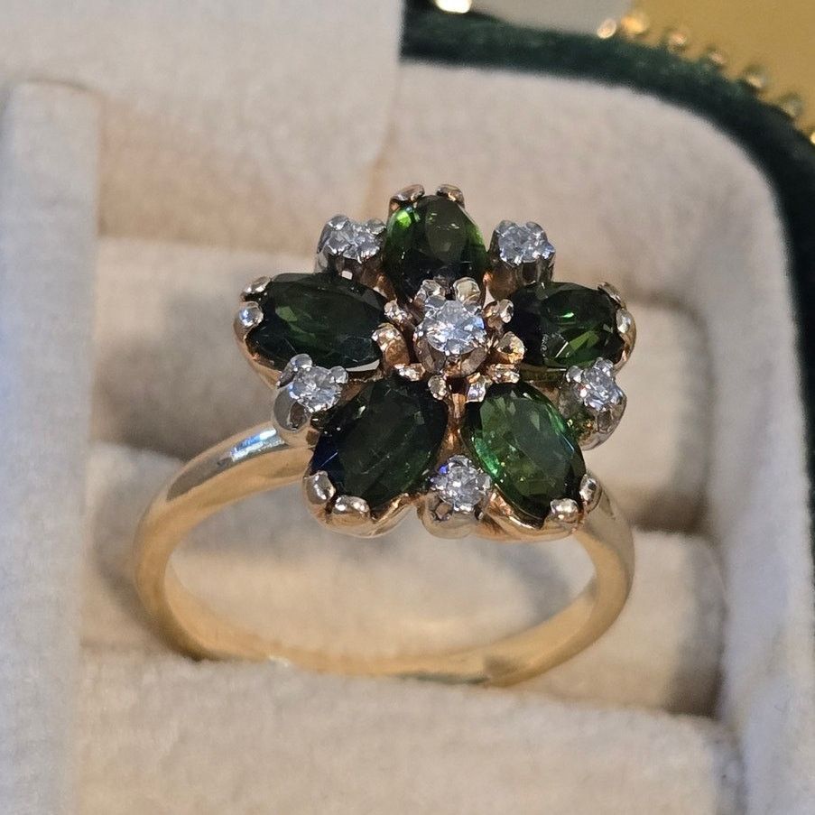 Hysteric Glamour 14K Yellow Gold Green Tourmaline & Diamond Daisy Cluster Size ONE SIZE - 1 Thumbnail