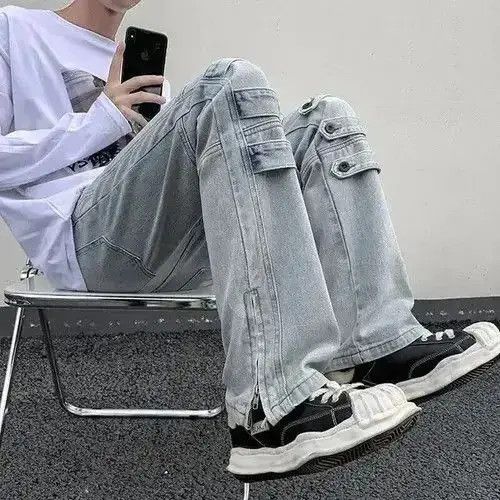Japanese Brand Street Niche Style Zipper Leg Denim Cargo Pant Size US 30 / EU 46 - 3 Thumbnail