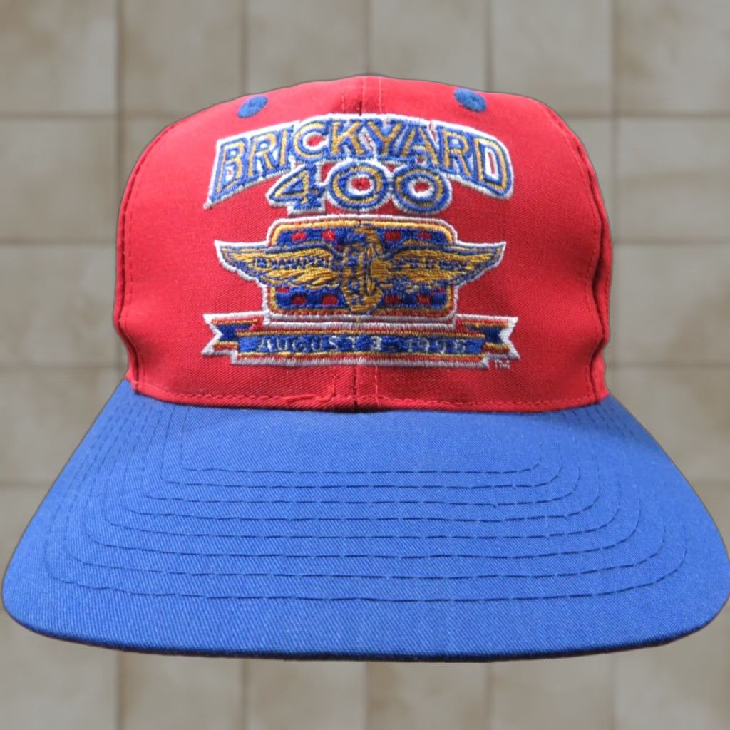NASCAR Vtg HaT Brickyard 400 1996 Red Blue Nascar Racing Logo Trucker Adjustable Hat Size ONE SIZE - 1 Thumbnail