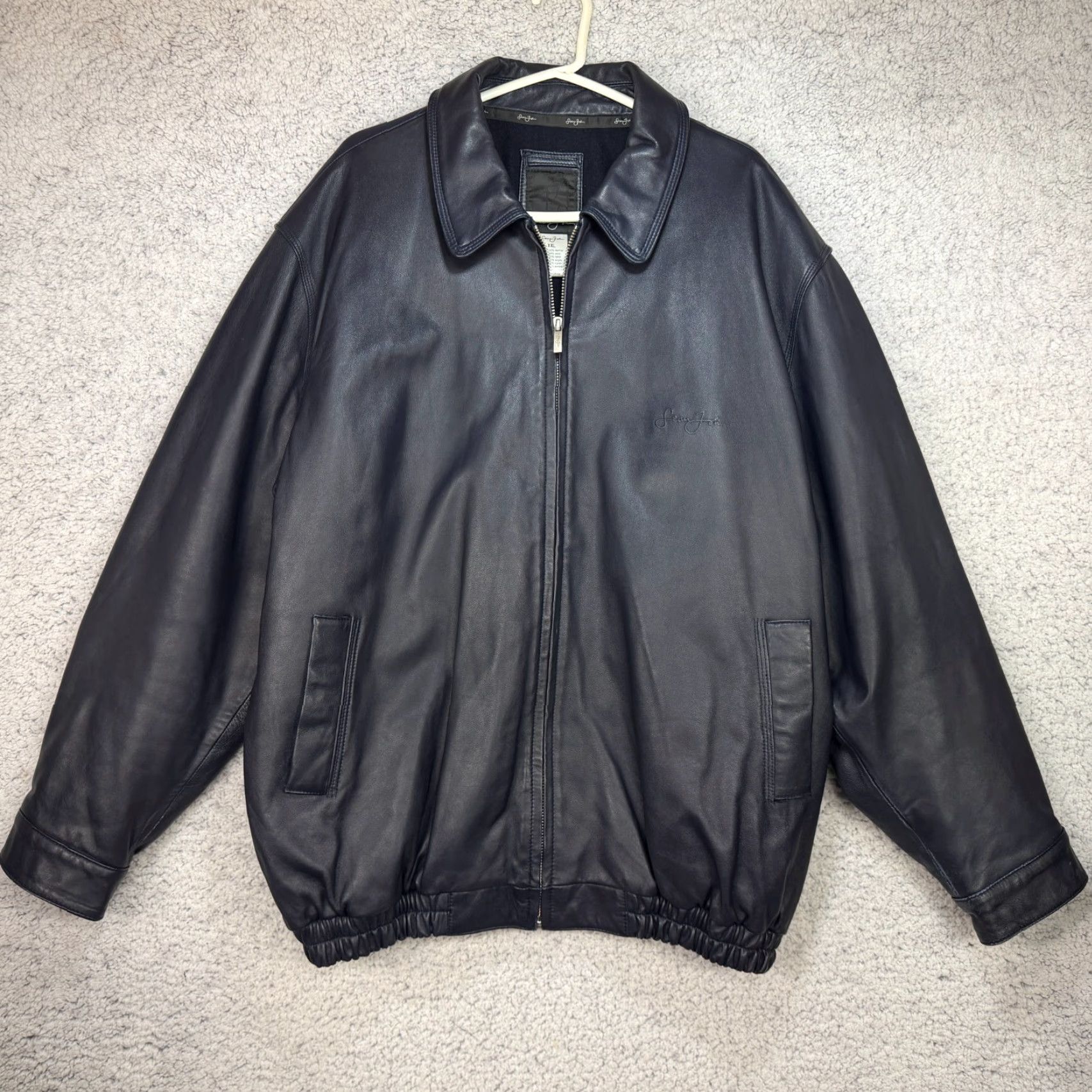 Sean John VTG Sean John Leather Bomber Jacket Wool Lined Zip Up Navy Blue Men's 2XL Size US XXL / EU 58 / 5 - 3 Thumbnail